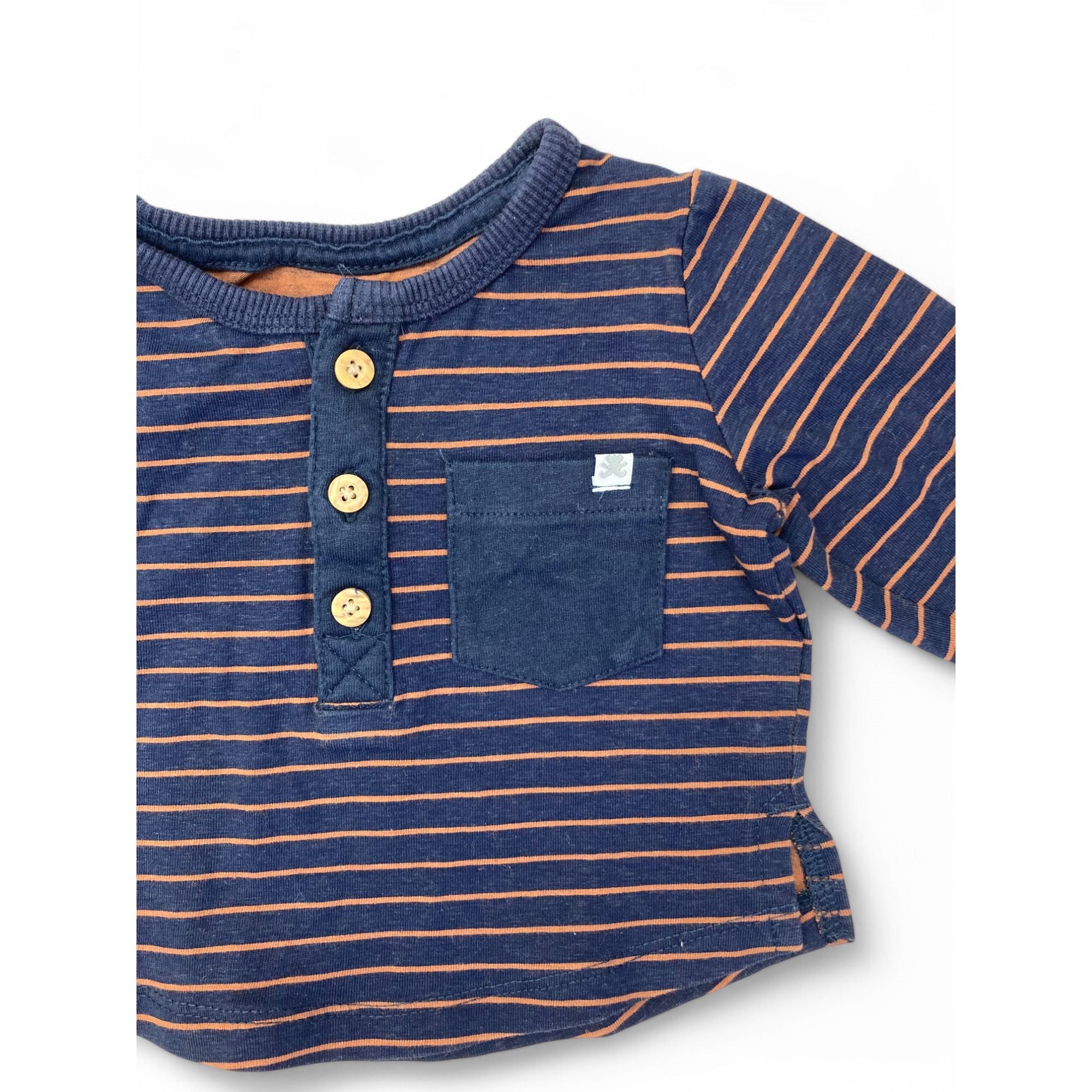 1-3M Navy Blue & Tan Stripe Henley Top - Woolworths
