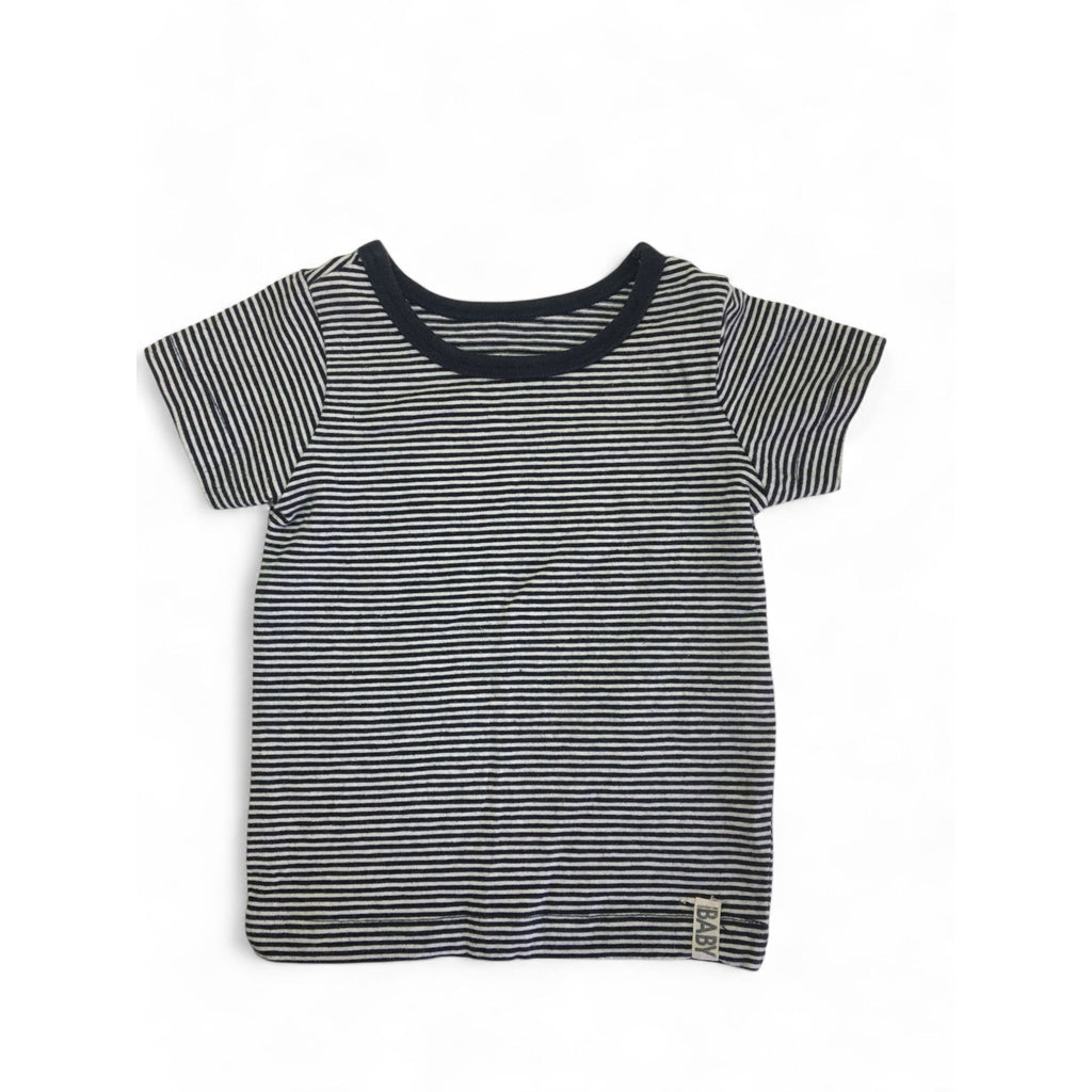 0-3M Navy Blue & White Stripe T Shirt - Cotton On