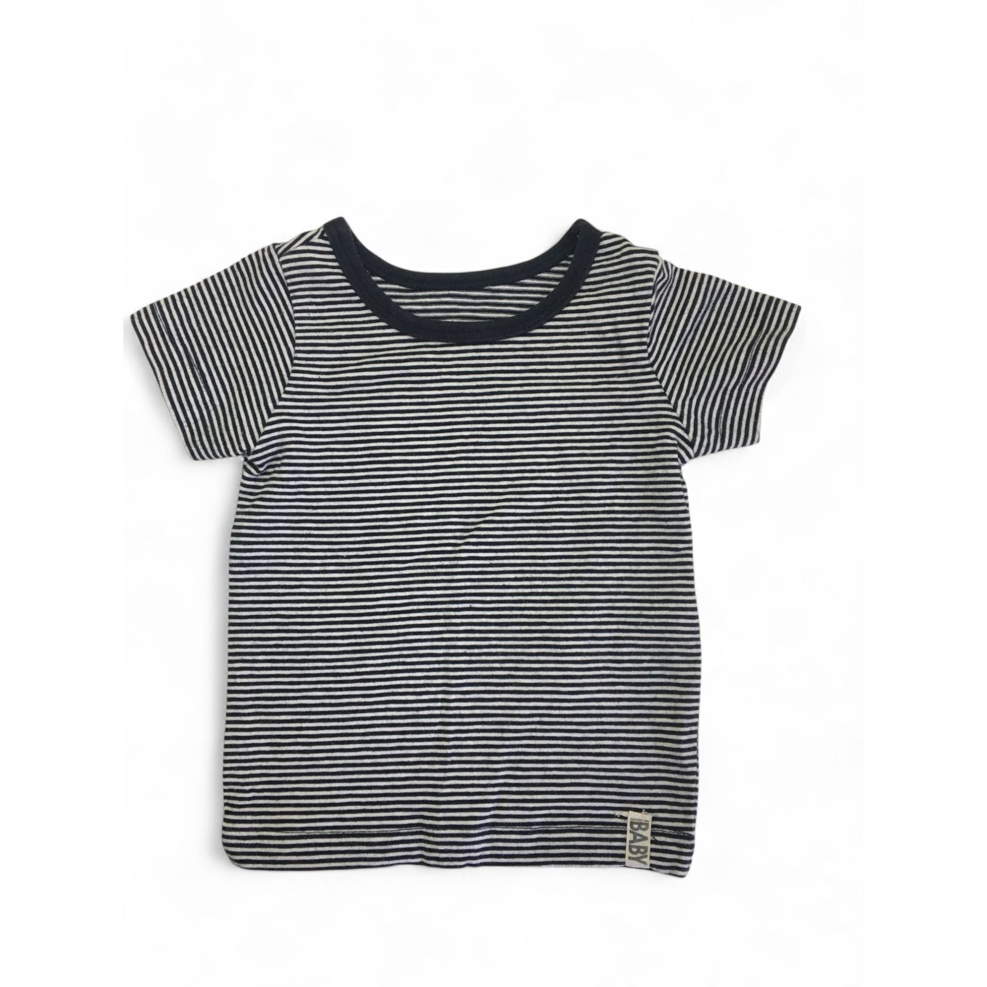 0-3M Navy Blue & White Stripe T Shirt - Cotton On