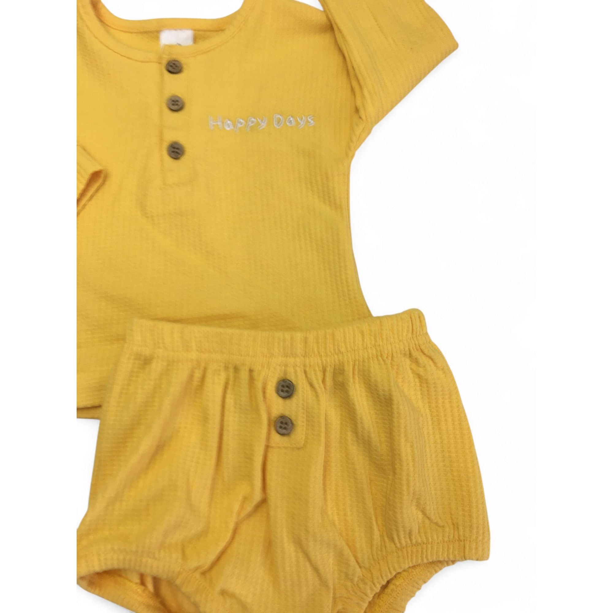 3-6M Yellow Waffle Henley Top & Shorts - Clicks