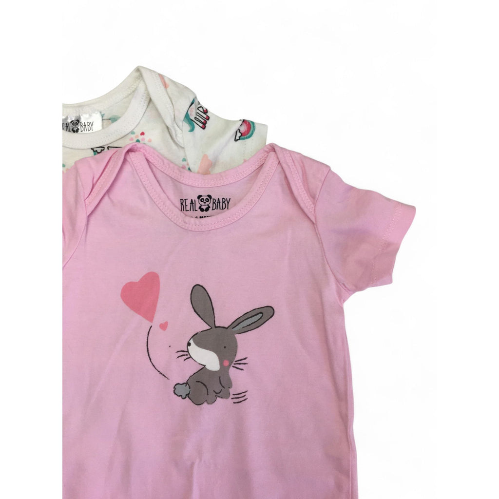 3-6M Pink & White Cotton Rompers - Real