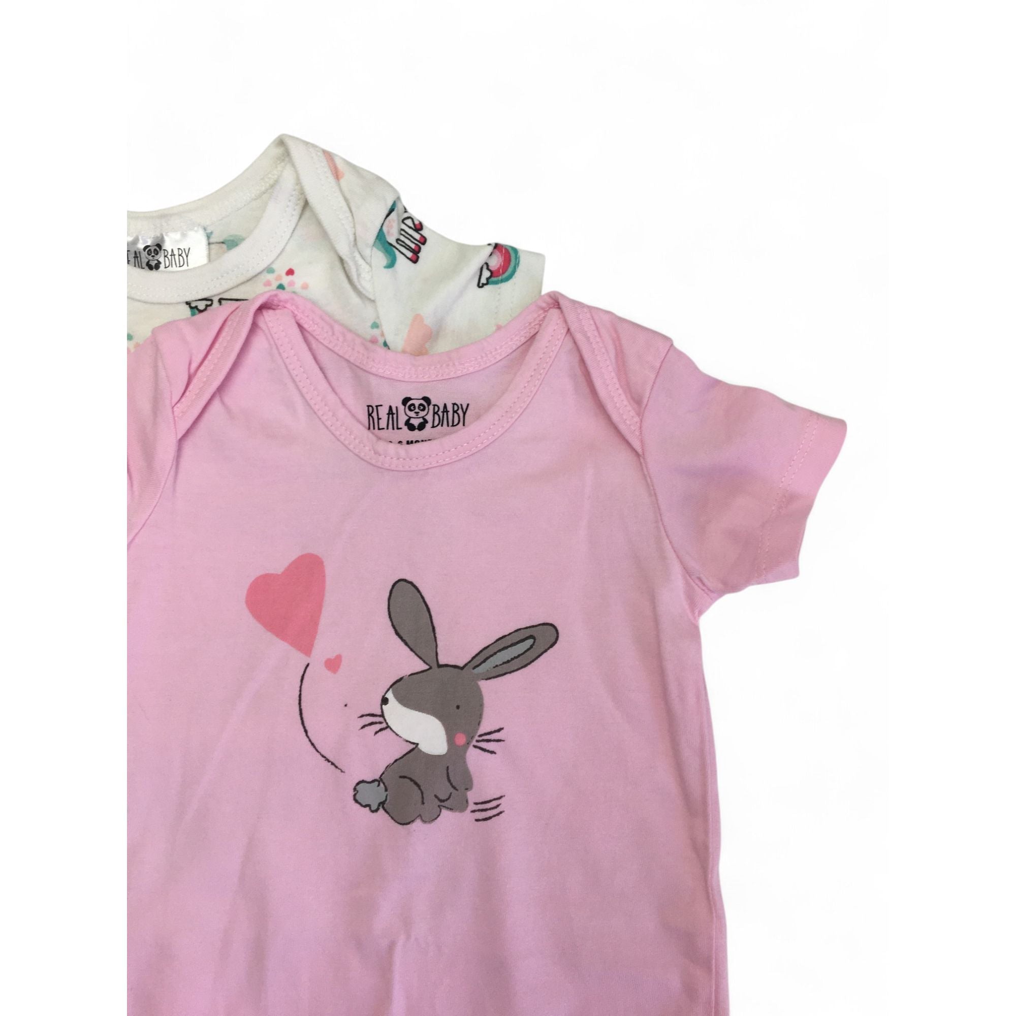 3-6M Pink & White Cotton Rompers - Real