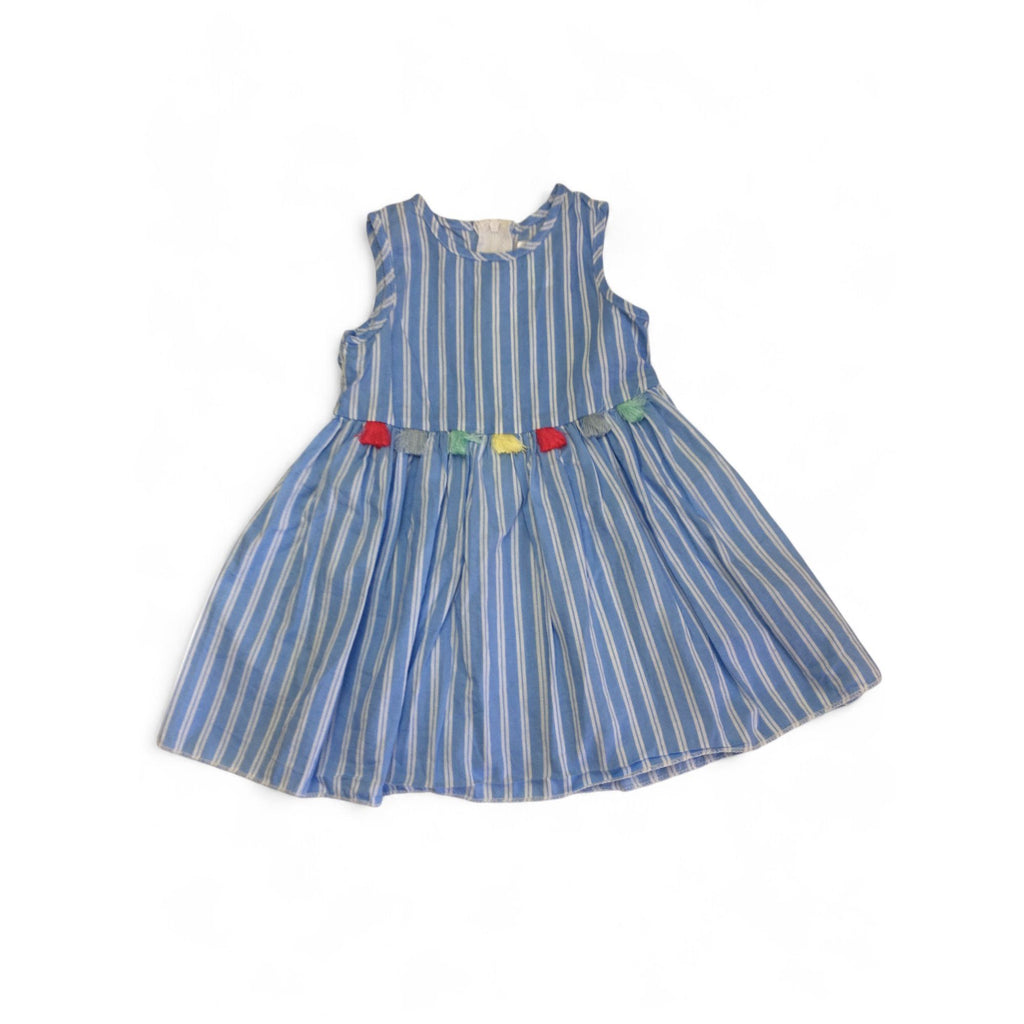 6-12M Blue & White Stripe Sleeveless Dress - Cuddlesome