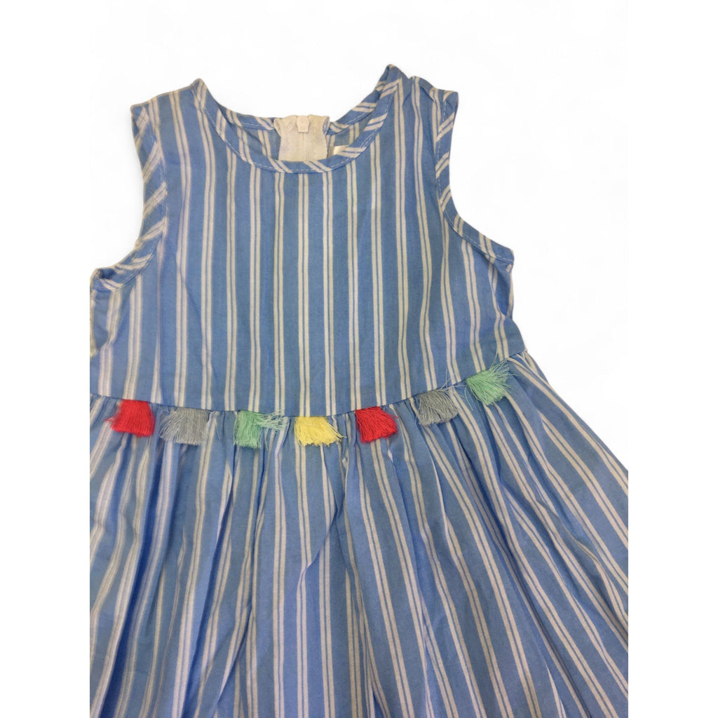 6-12M Blue & White Stripe Sleeveless Dress - Cuddlesome