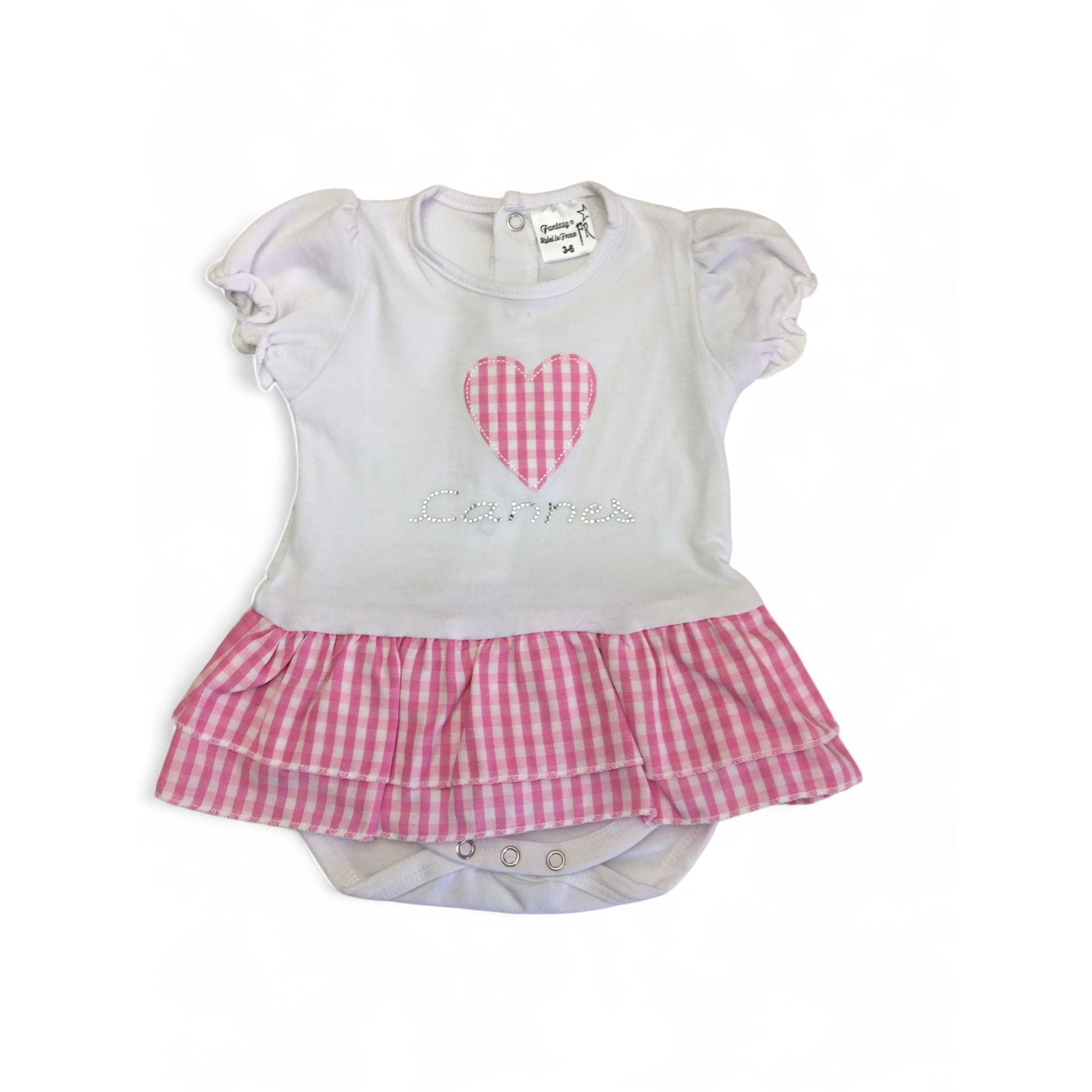 3-6M White & Pink "Cannes" Gingham Romper - Fantasy