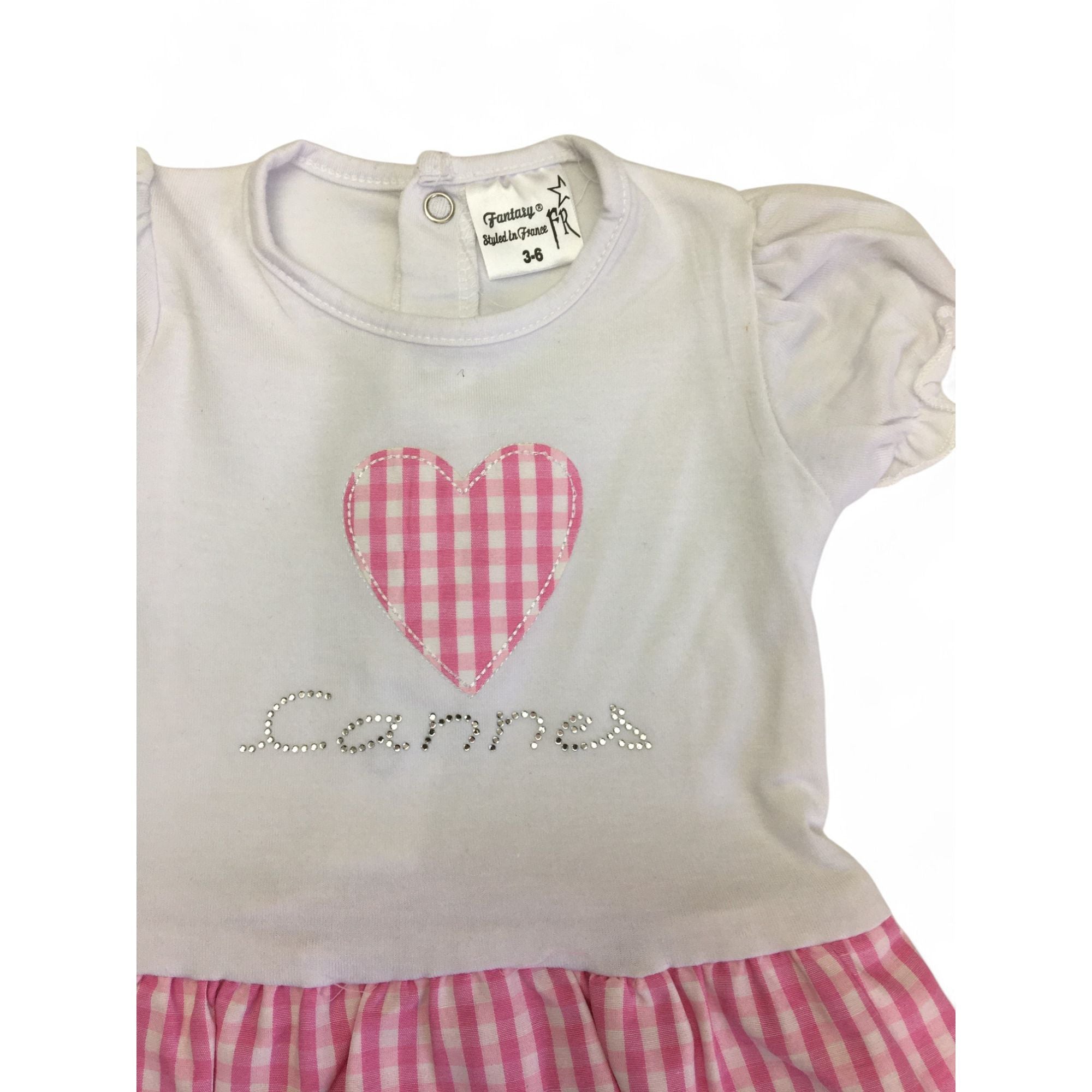 3-6M White & Pink "Cannes" Gingham Romper - Fantasy