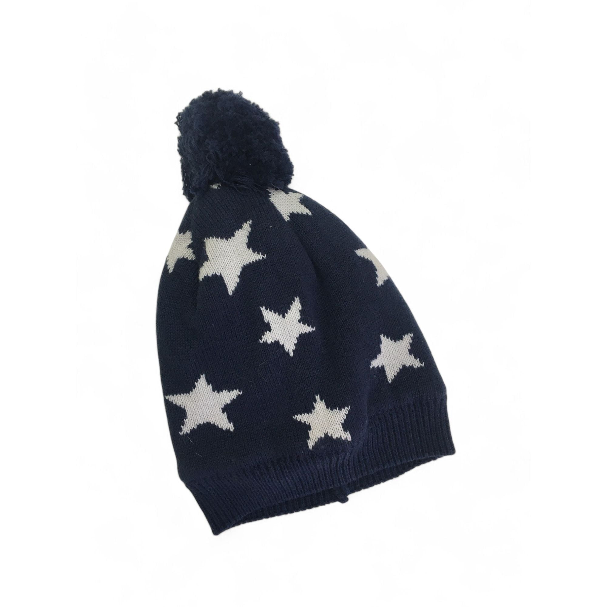 3-6M Navy Blue & Grey Star Knit Beanie - Woolworths
