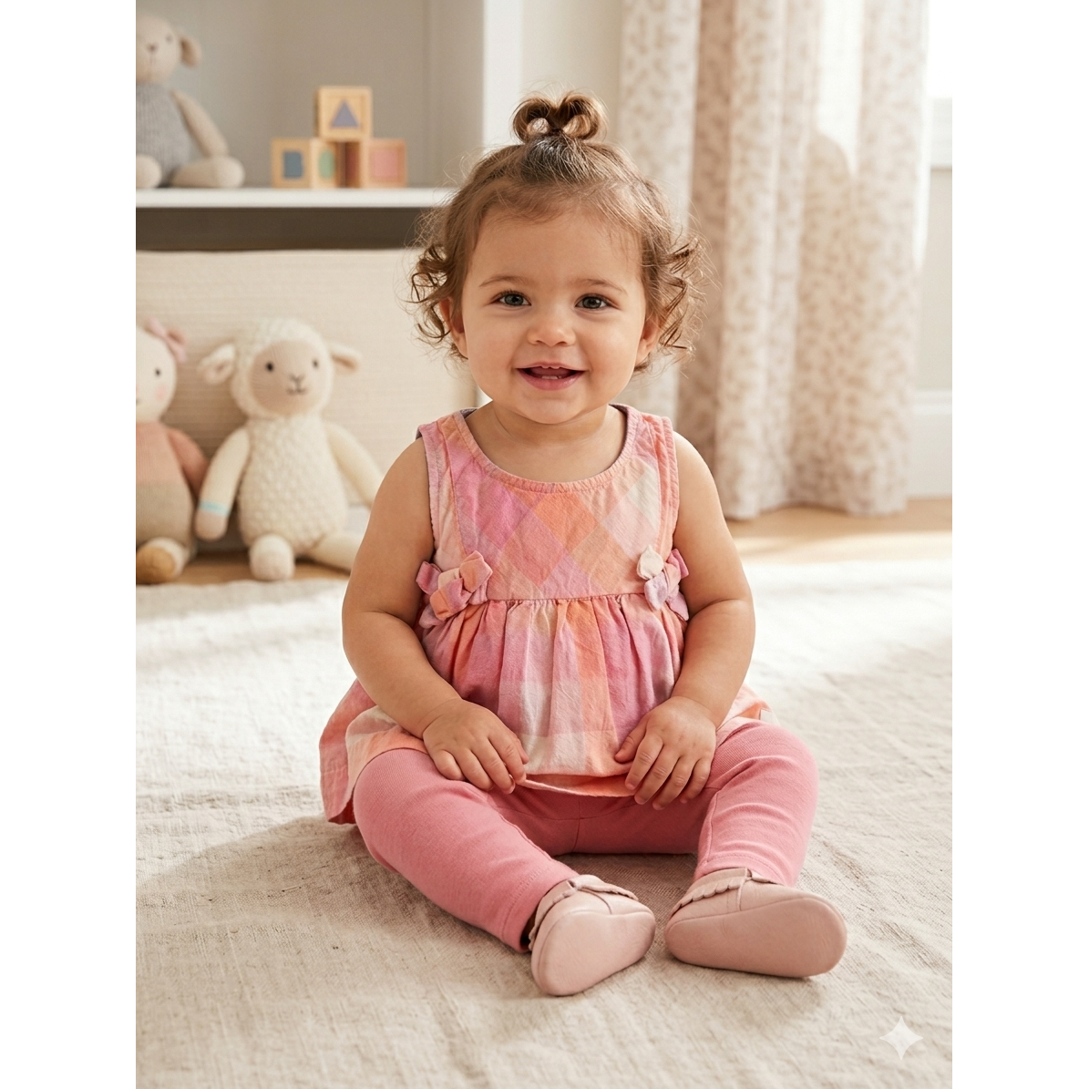 12-18M Pink & Orange check sleeveless tunic - Earthchild