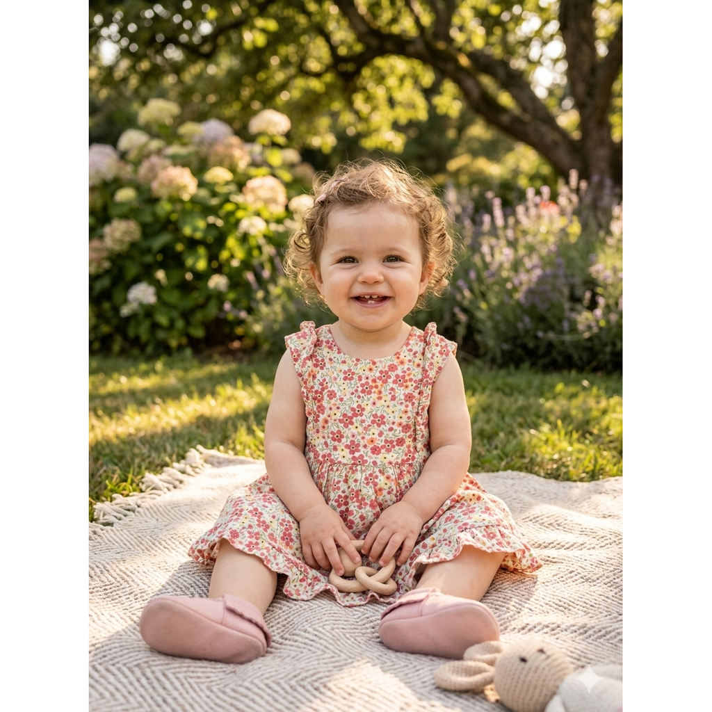 12-18M Autumnal floral sleeveless viscose dress - Baba Fishees