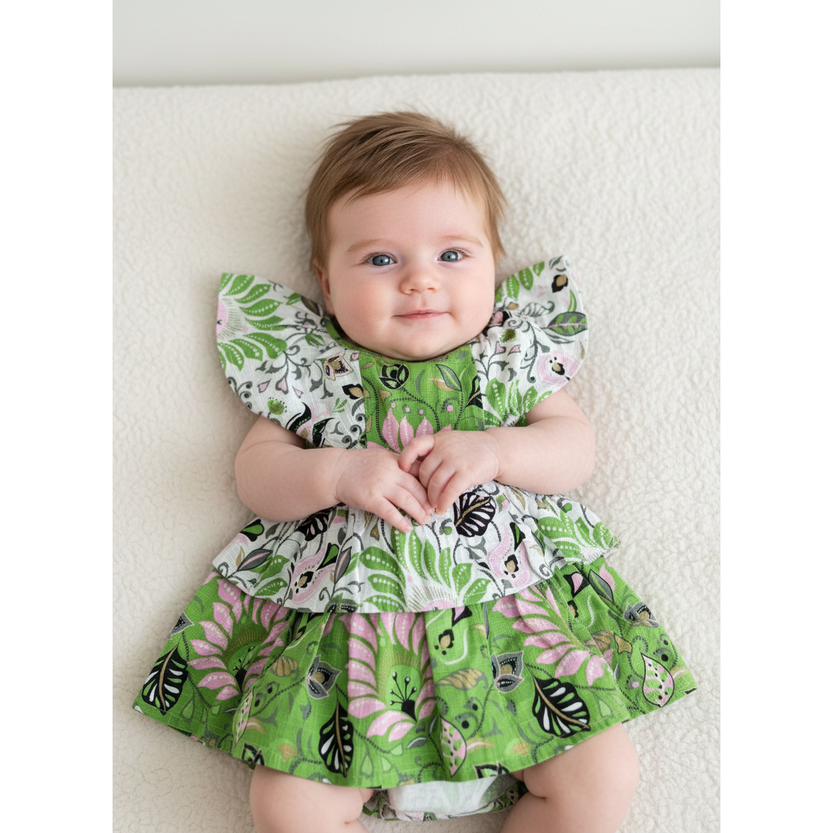 0-3M Green, pink & white fleur paisley print dress - Country Road
