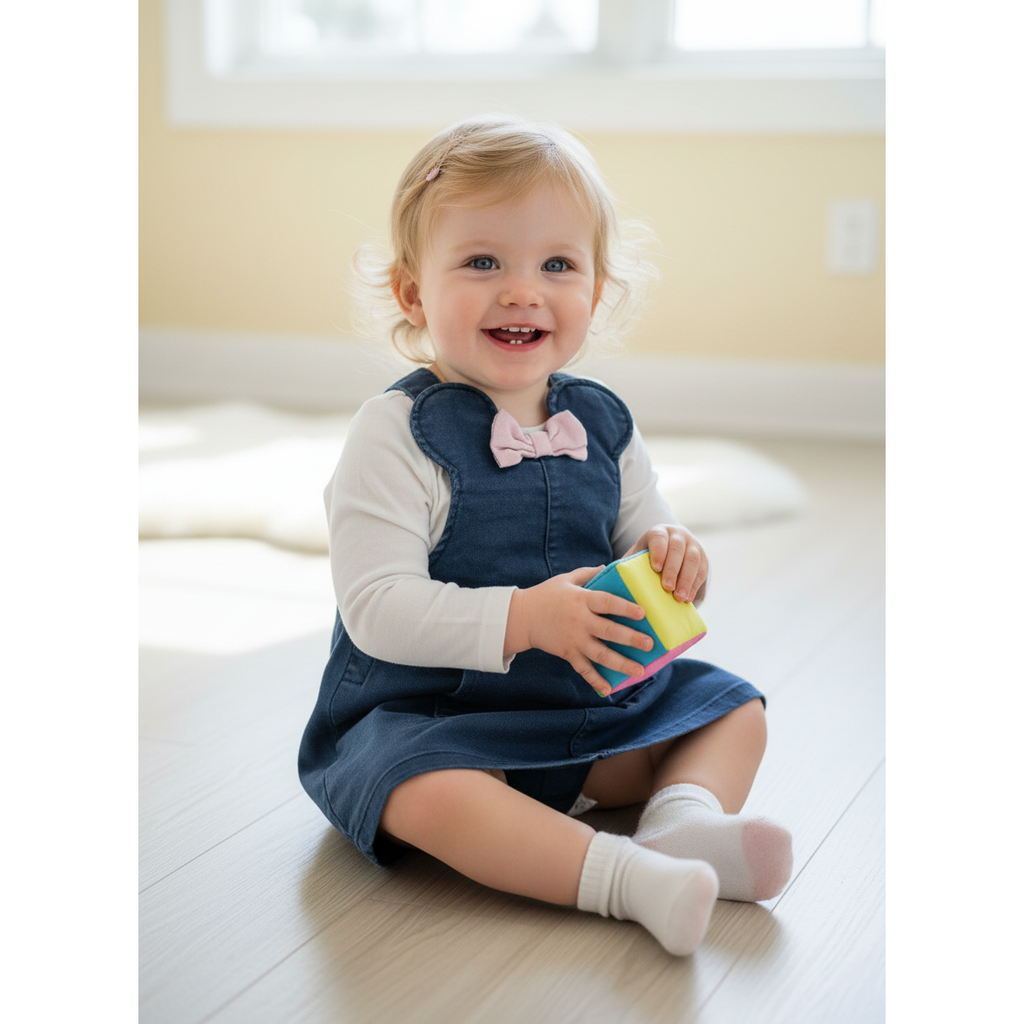 9-12M Black & Pink bow denim Minnie Mouse dungaree dress - H & M