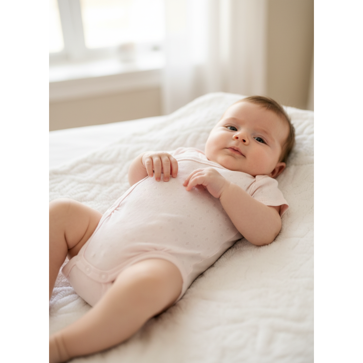 1-2M Light pink side snap pointelle bodysuit - H & M