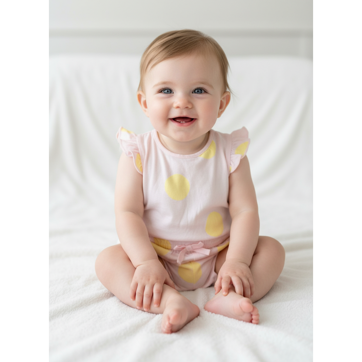 6-12M NEW light pink & yellow dotted romper - Woolworths