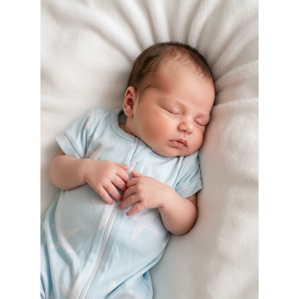Newborn Light blue & white starfish zip romper - Home Grown