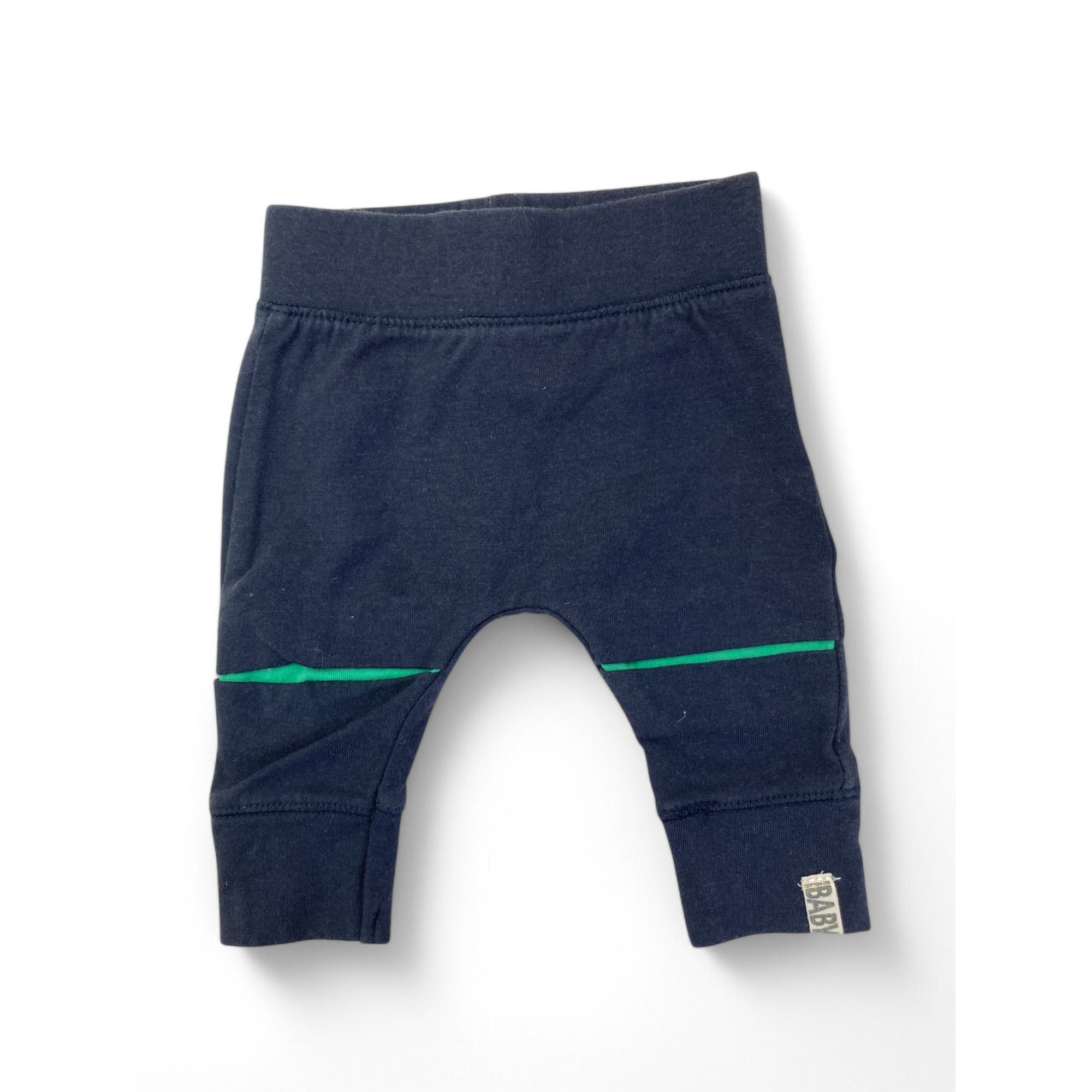 Newborn Navy & Green Knee Detail Leggings - Cotton On