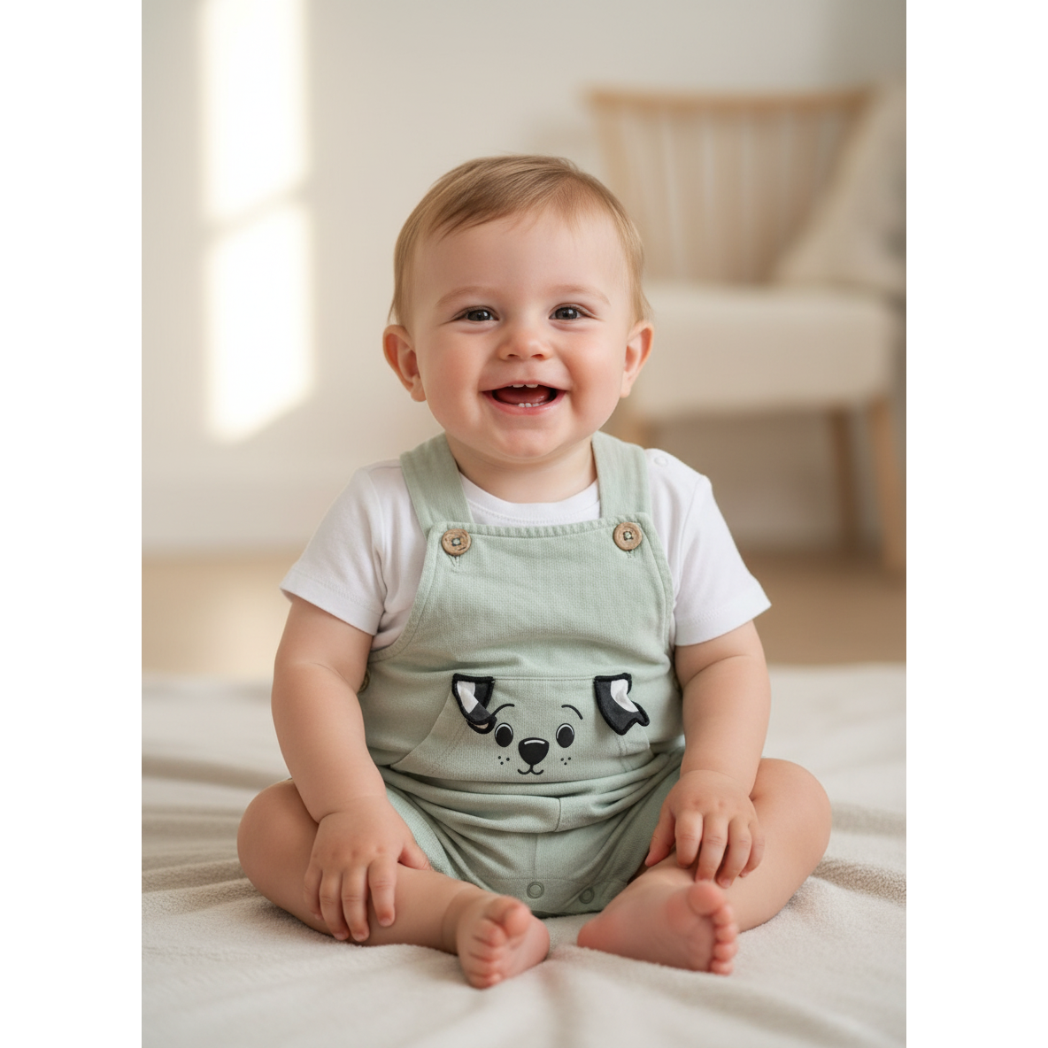 3-6M Mint green puppy summer cotton overall - Woolworths