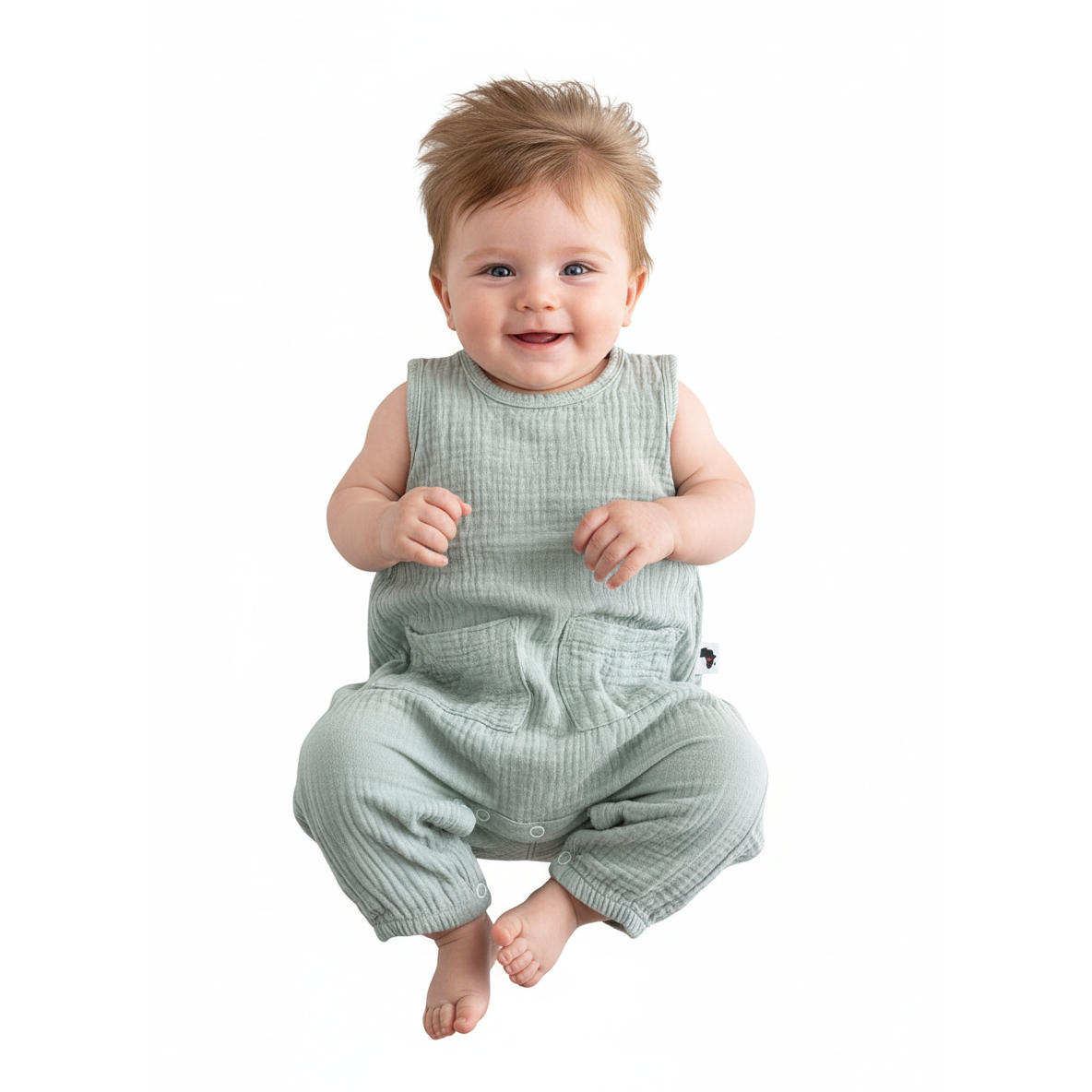 3-6M Mint green cotton sleeveless romper - Baba Fishees