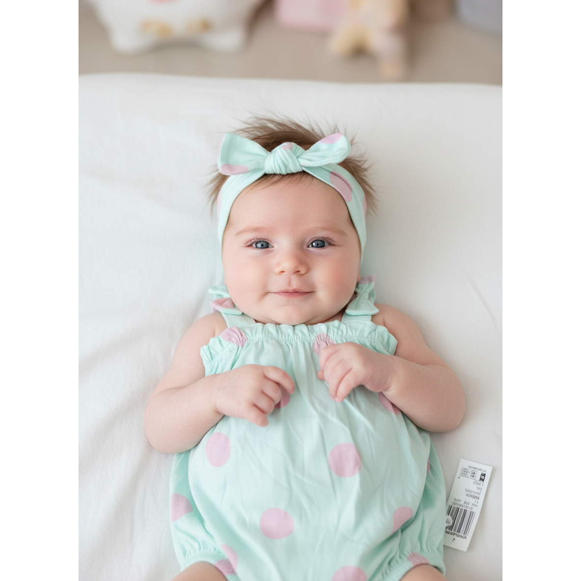 NEW 6-12M Mint green & pink dotted romper & headband - Woolworths
