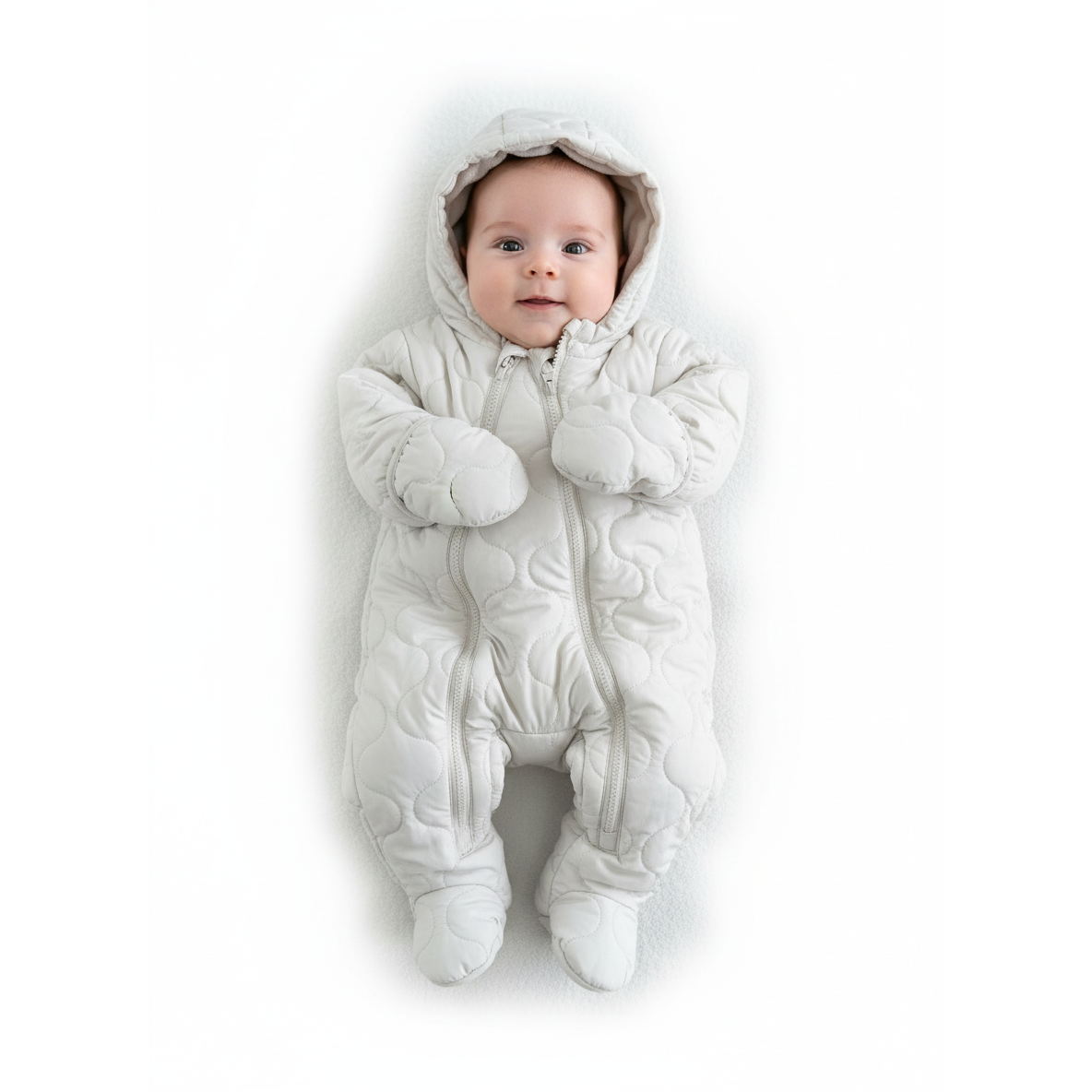 2M Beige fleece lined snowsuit zip onesie - H & M