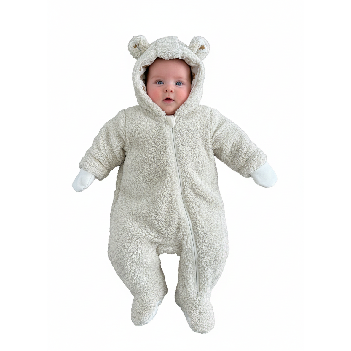 1-3M NEW beige melange fleece zip onesie - Woolworths
