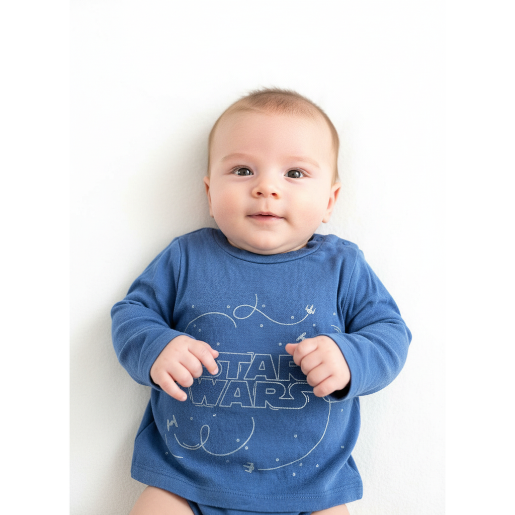 0-3M Blue & Silver Star Wars long sleeve t-shirt