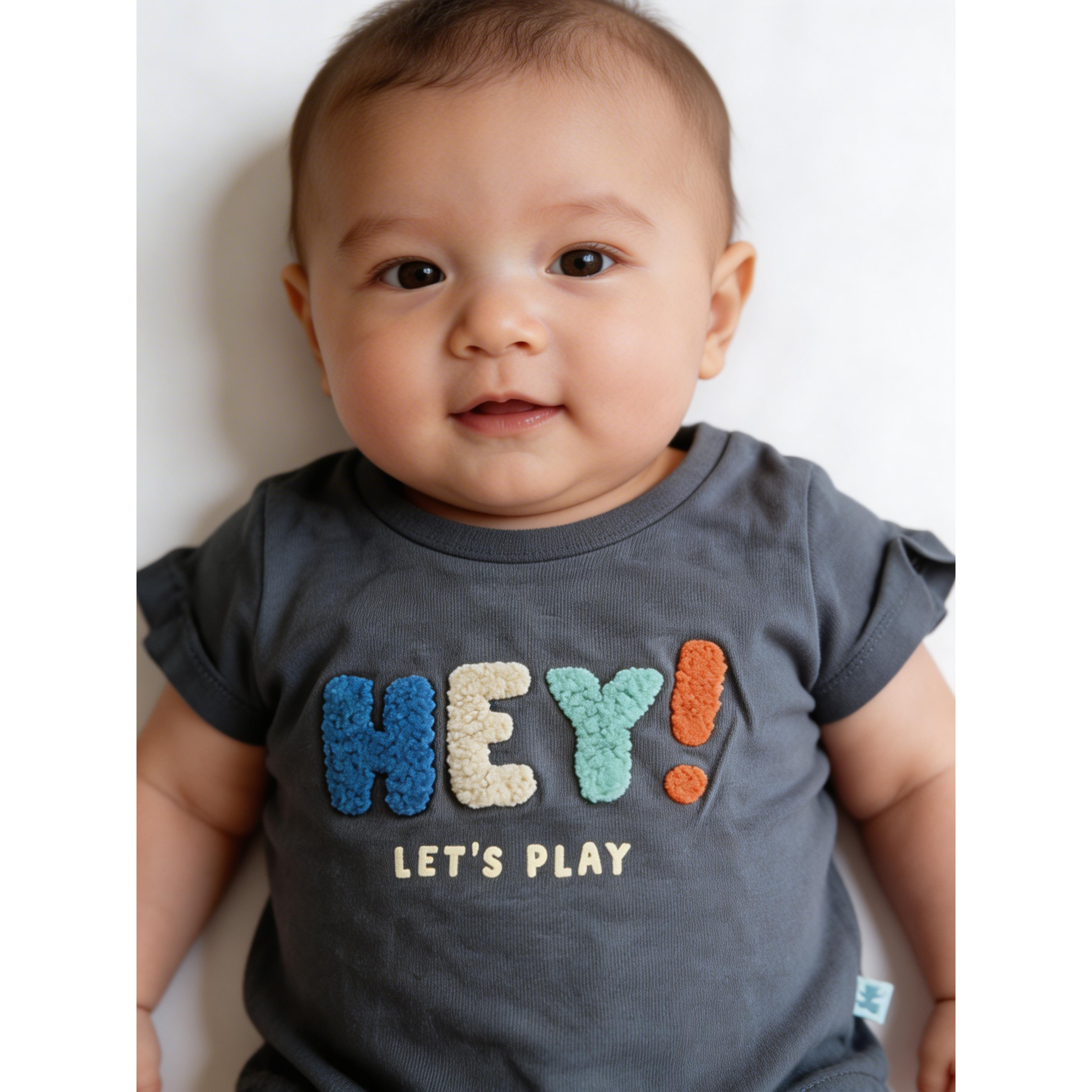 1-3M Grey tufted "Hey!" t-shirt - Woolworths