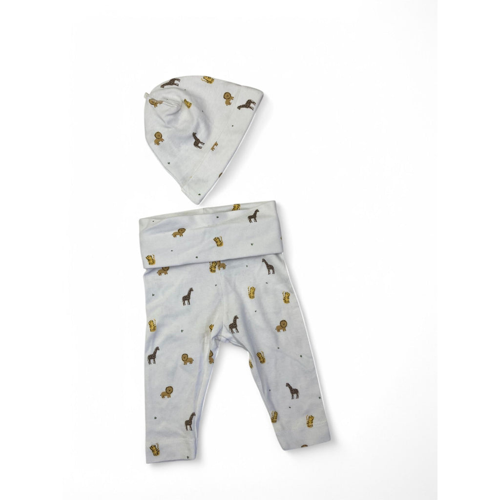 US 1-2M White Animal Leggings & Beanie - H&M