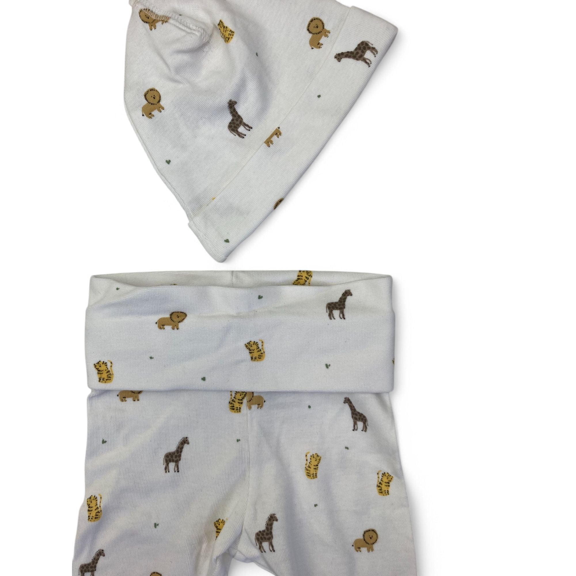 US 1-2M White Animal Leggings & Beanie - H&M
