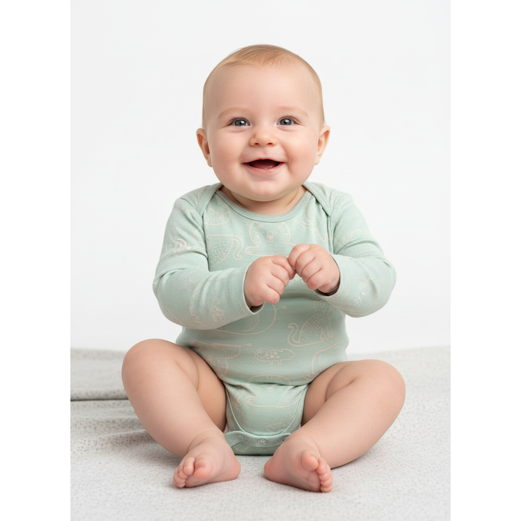 3-6M Mint green & green lion bodysuit - Tiny Tots