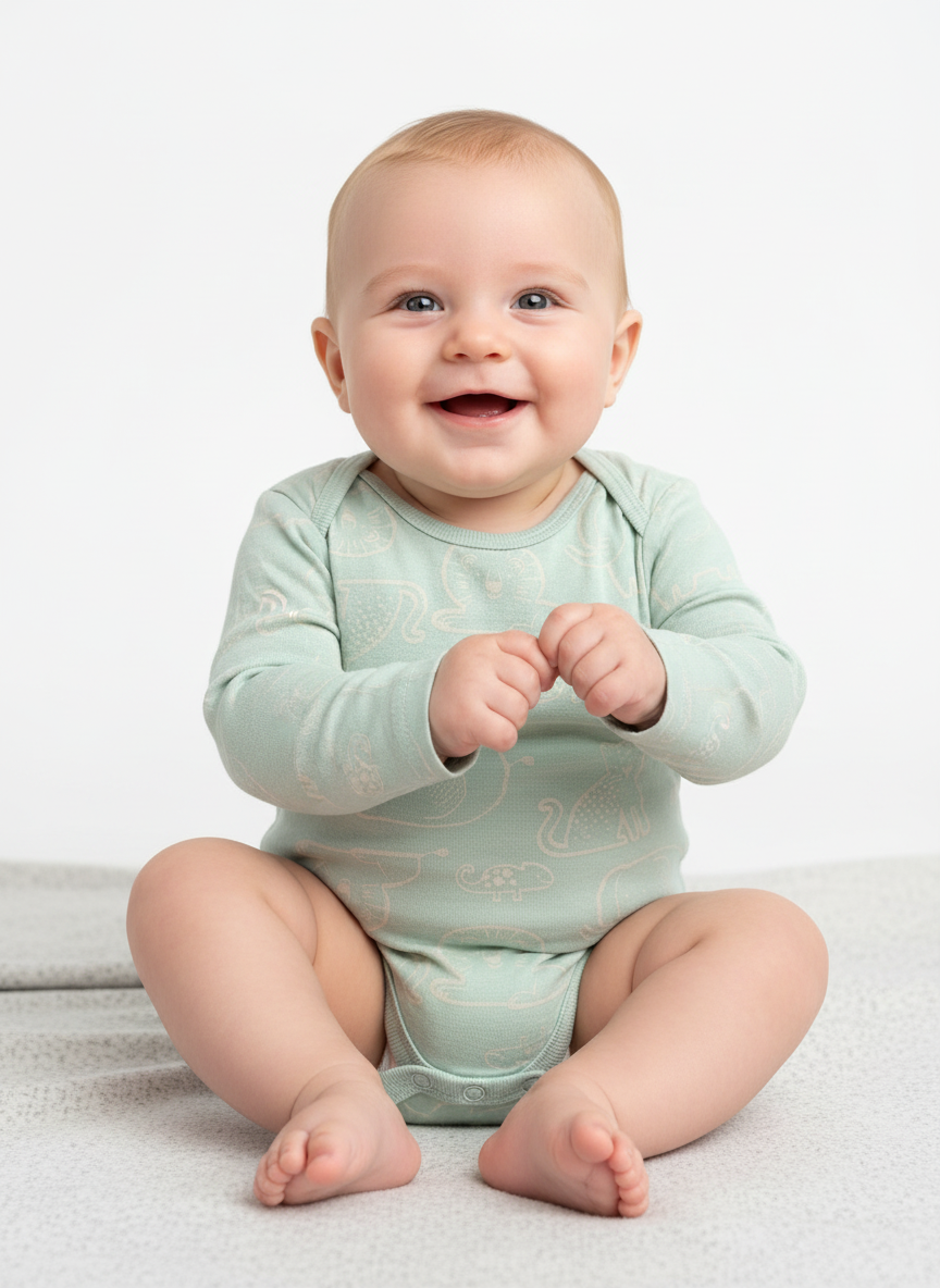 3-6M Mint green & green lion bodysuit - Tiny Tots