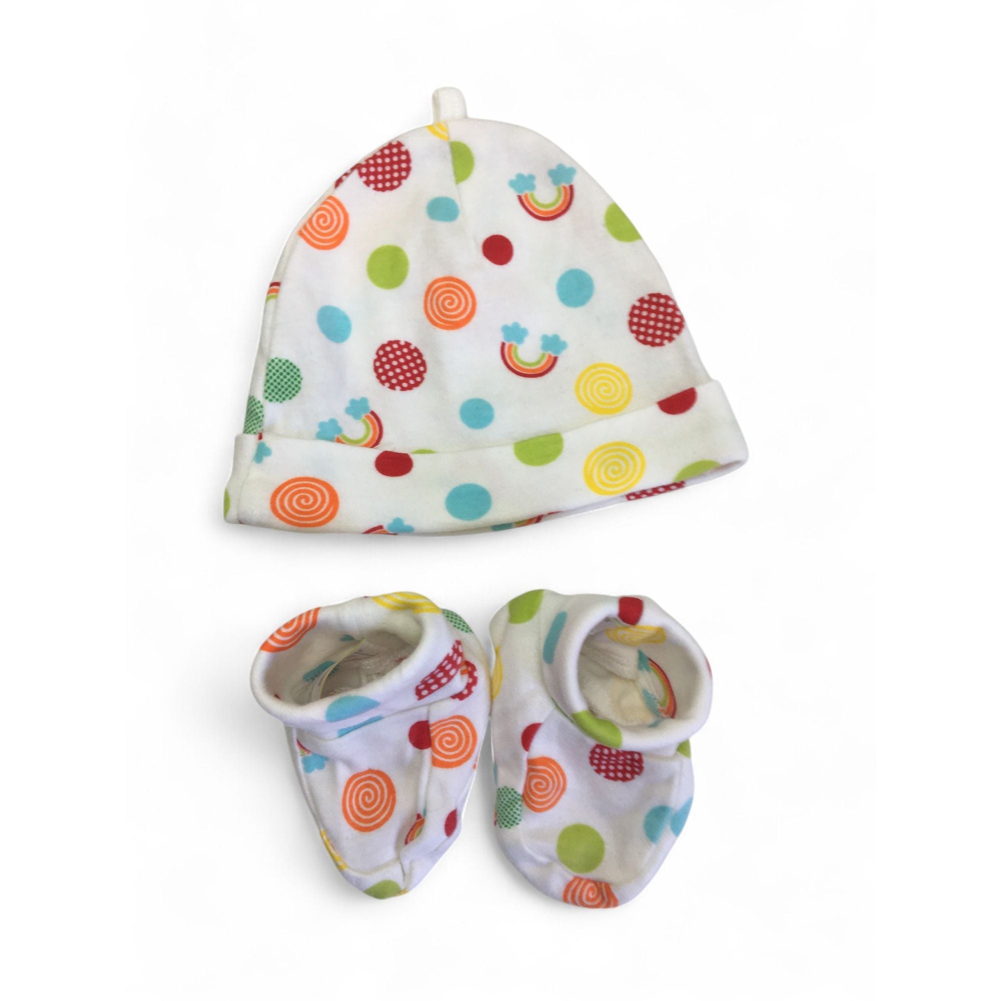 6-12M White Colourful Spotted Beanie & Booties - Woolworths