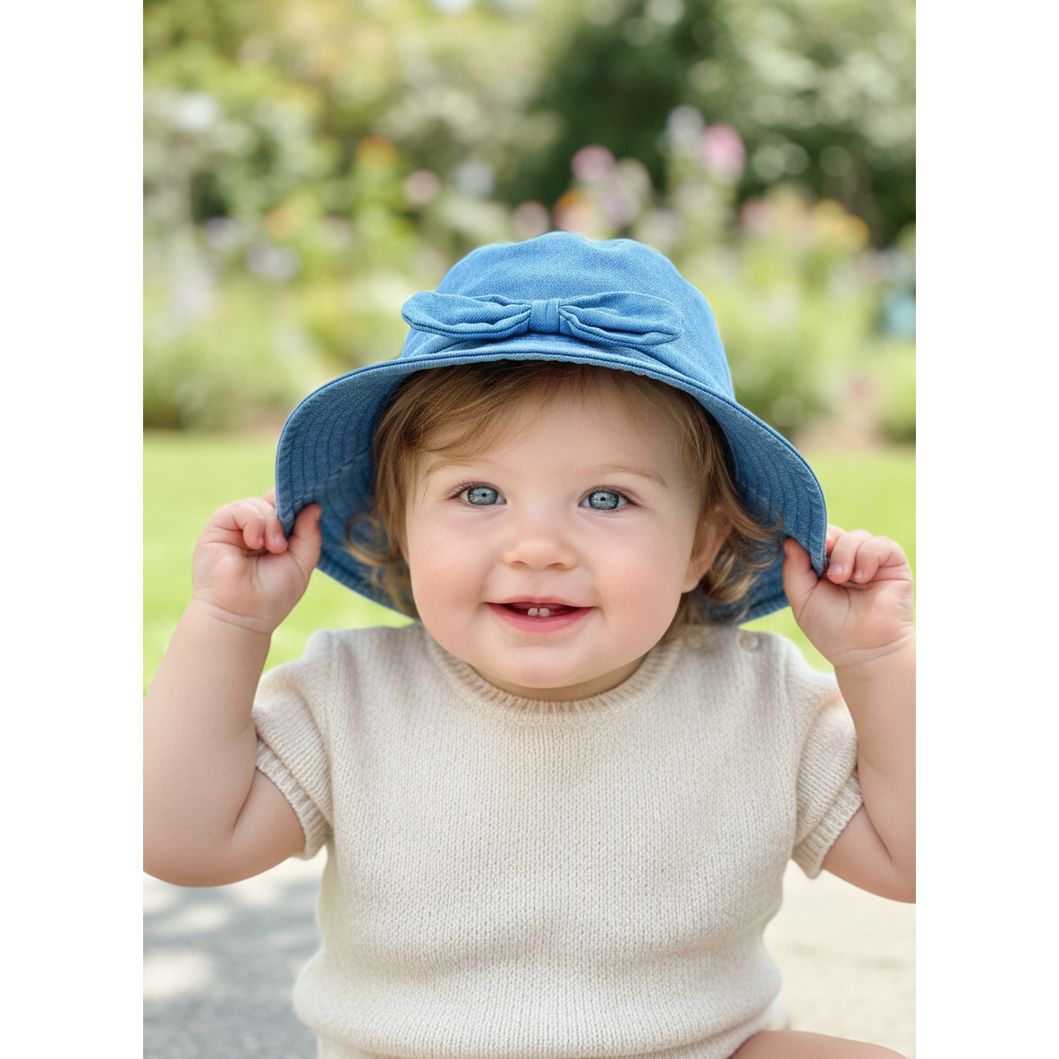 12M Blue Denim bow sun hat - Ackermans
