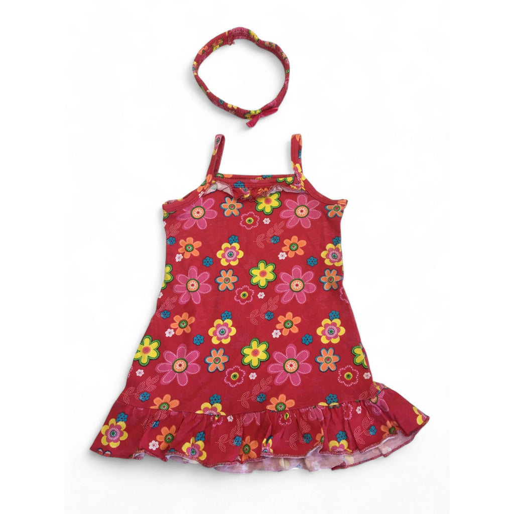 6-12M Red Flower Strappy Tunic Dress & Headband - Jet