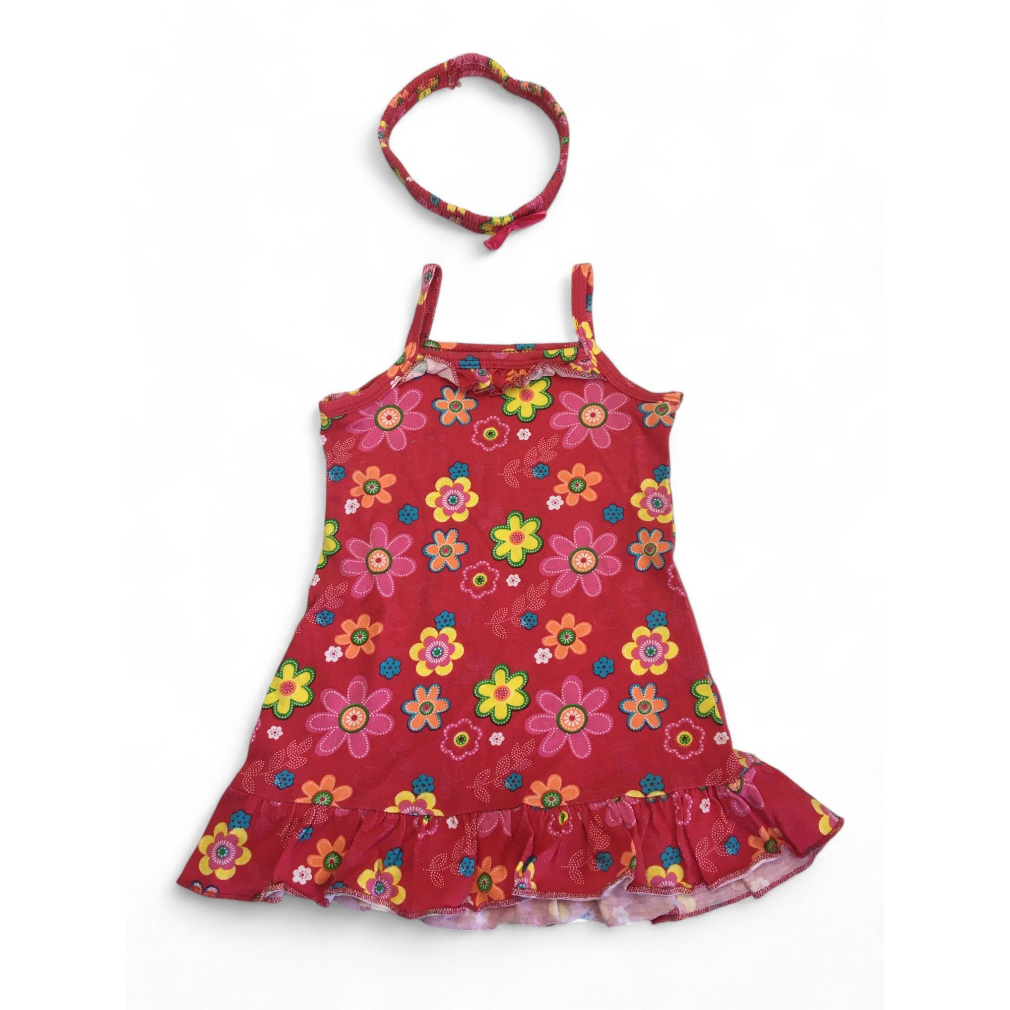 6-12M Red Flower Strappy Tunic Dress & Headband - Jet