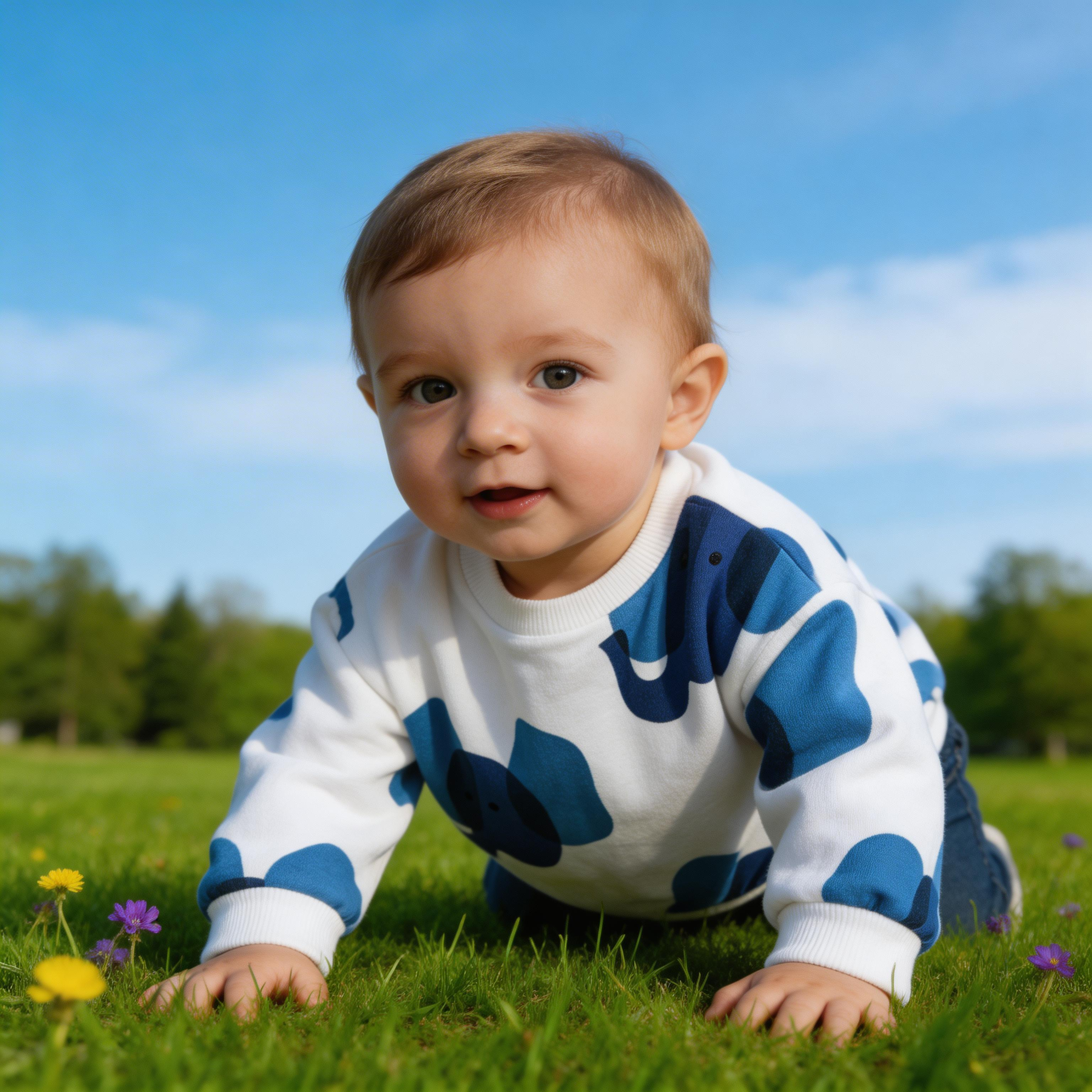 9-12M White & Blue Elephant Sweater - Zara