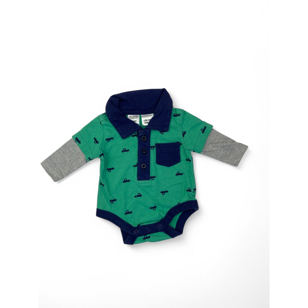 Newborn Green, Blue & Grey Polo Shirt Bodysuit - Tiny Little Wonders