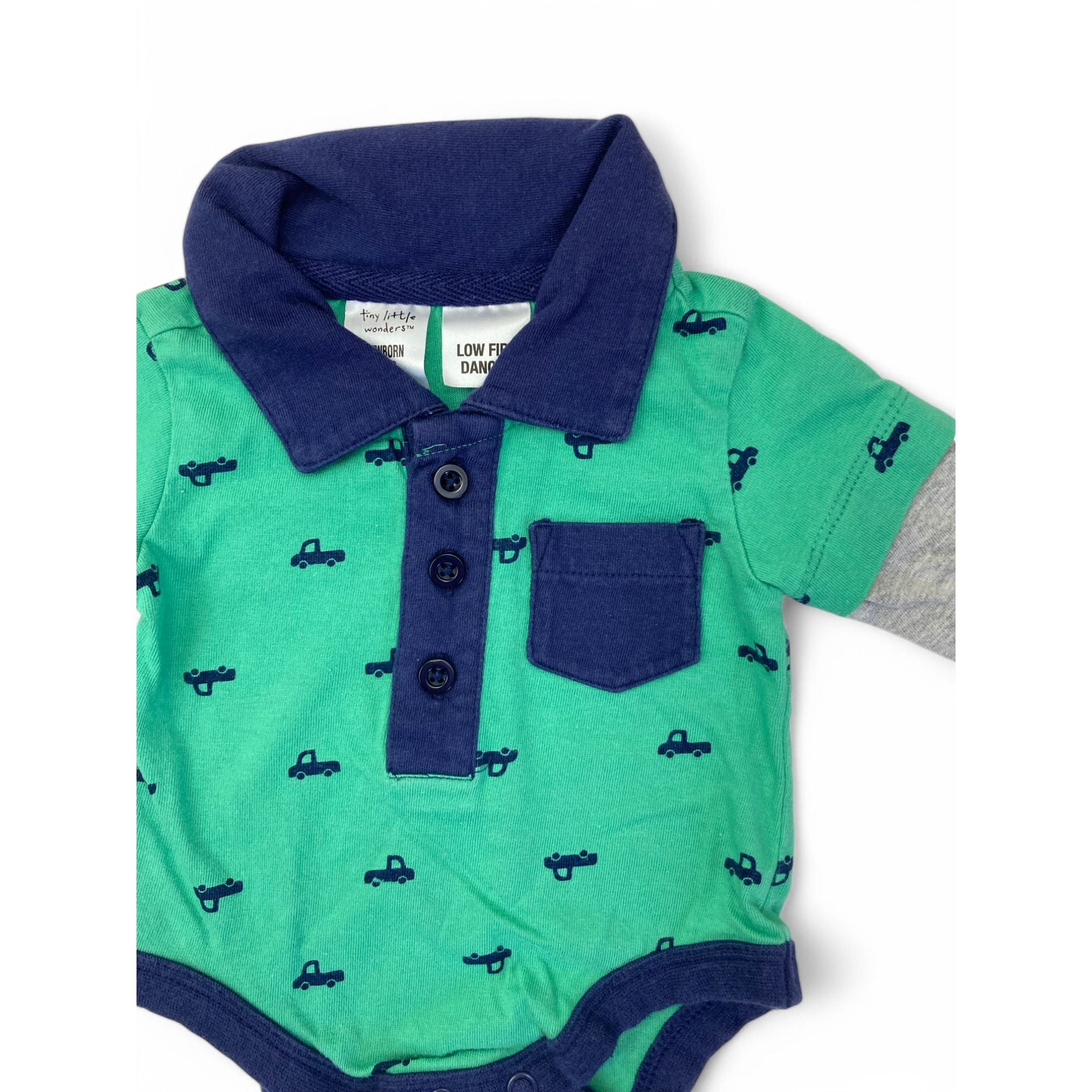 Newborn Green, Blue & Grey Polo Shirt Bodysuit - Tiny Little Wonders