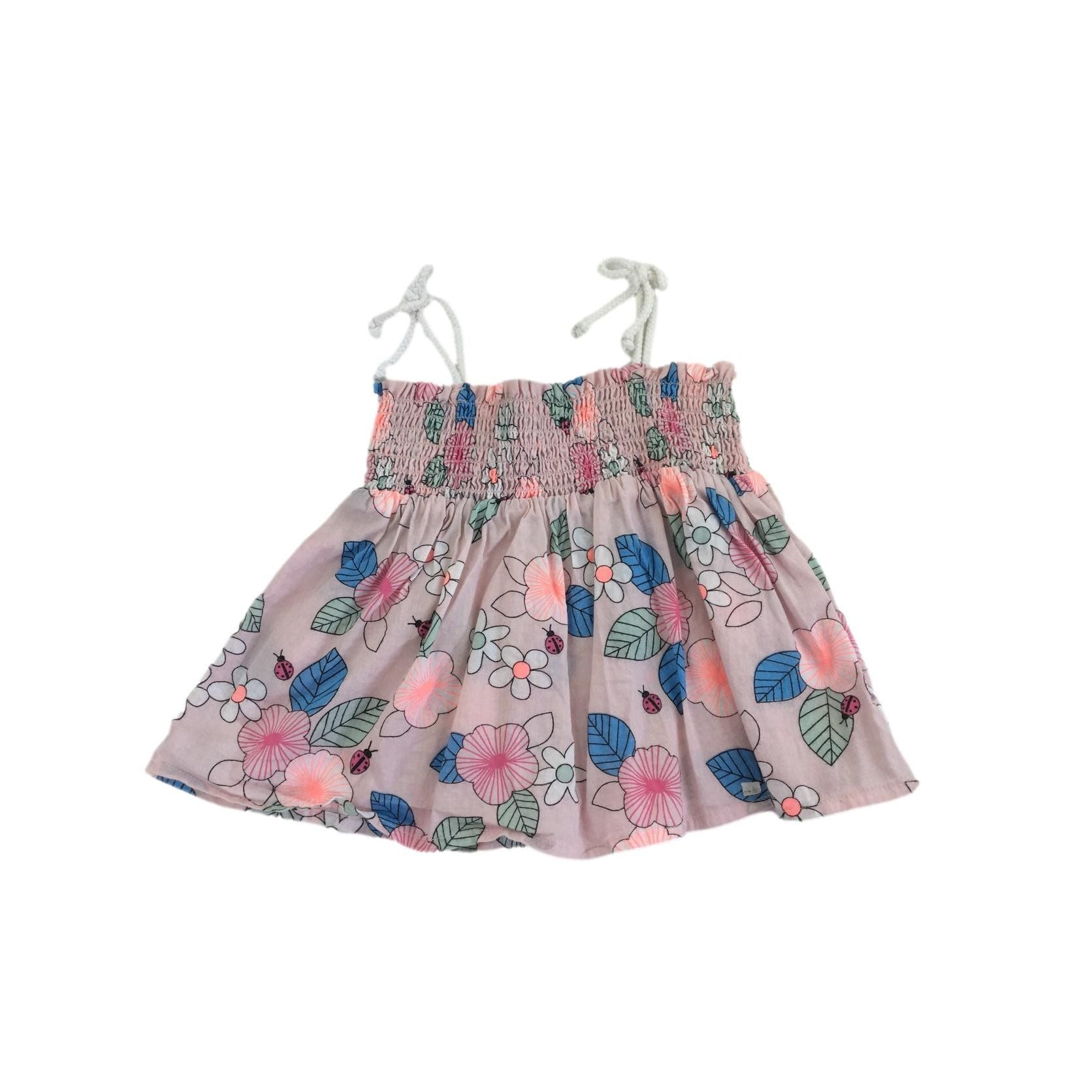 3-6M Light Pink Flower Shirred Top - Woolworths