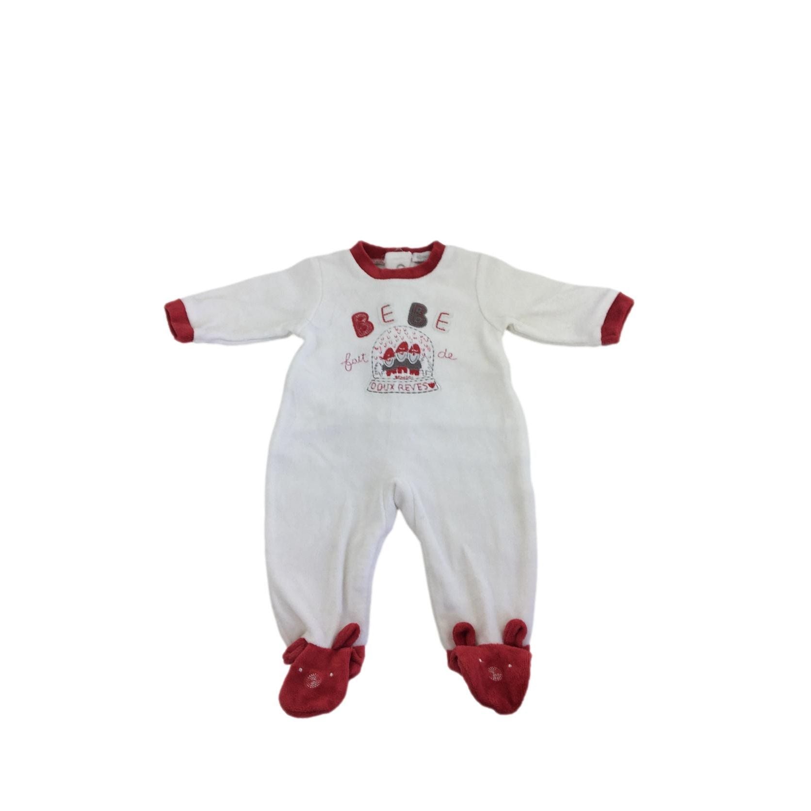 1M White & Red Velour Footed Christmas Onesie - Absorba
