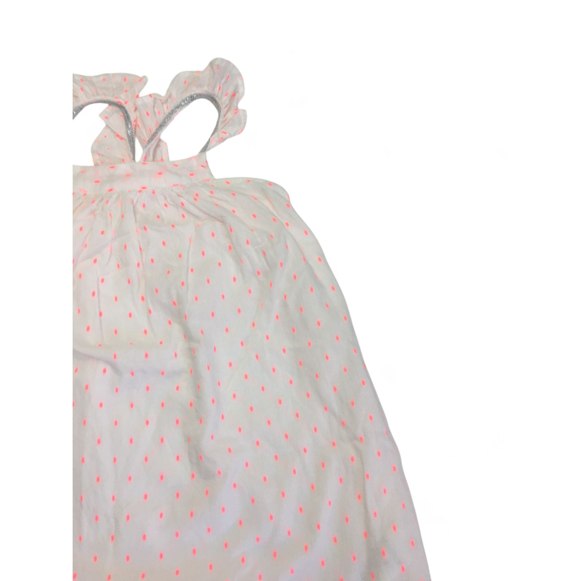 3Y White & Neon Pink Frill Cotton Dress - Cotton On