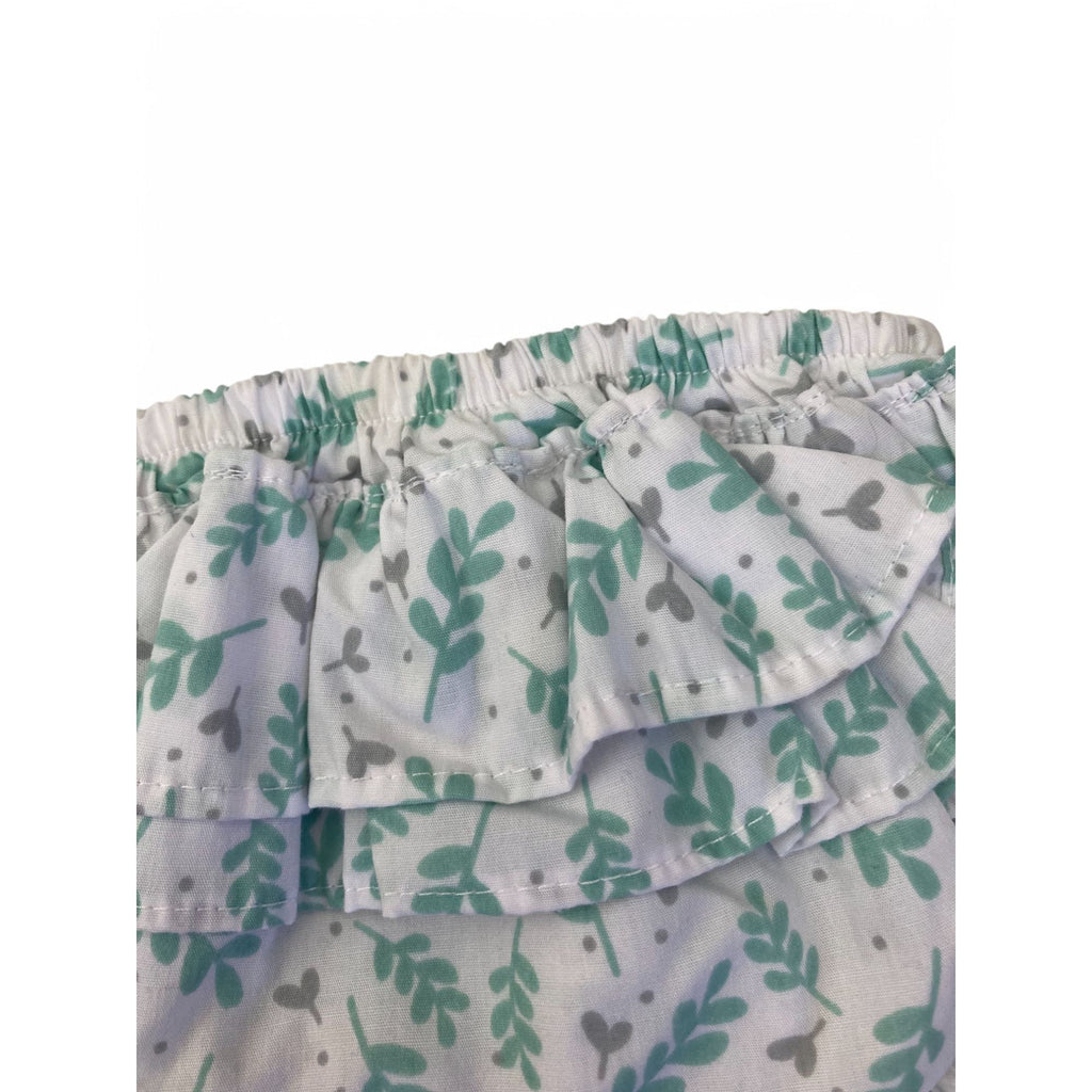3-6M White, Grey & Green Vine Ruffle Back Bloomer - Pickalilly