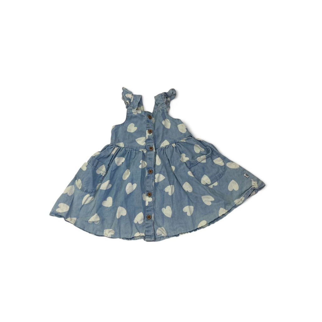 3-6M Light Blue Chambray Heart Button Up Dress - Woolworths