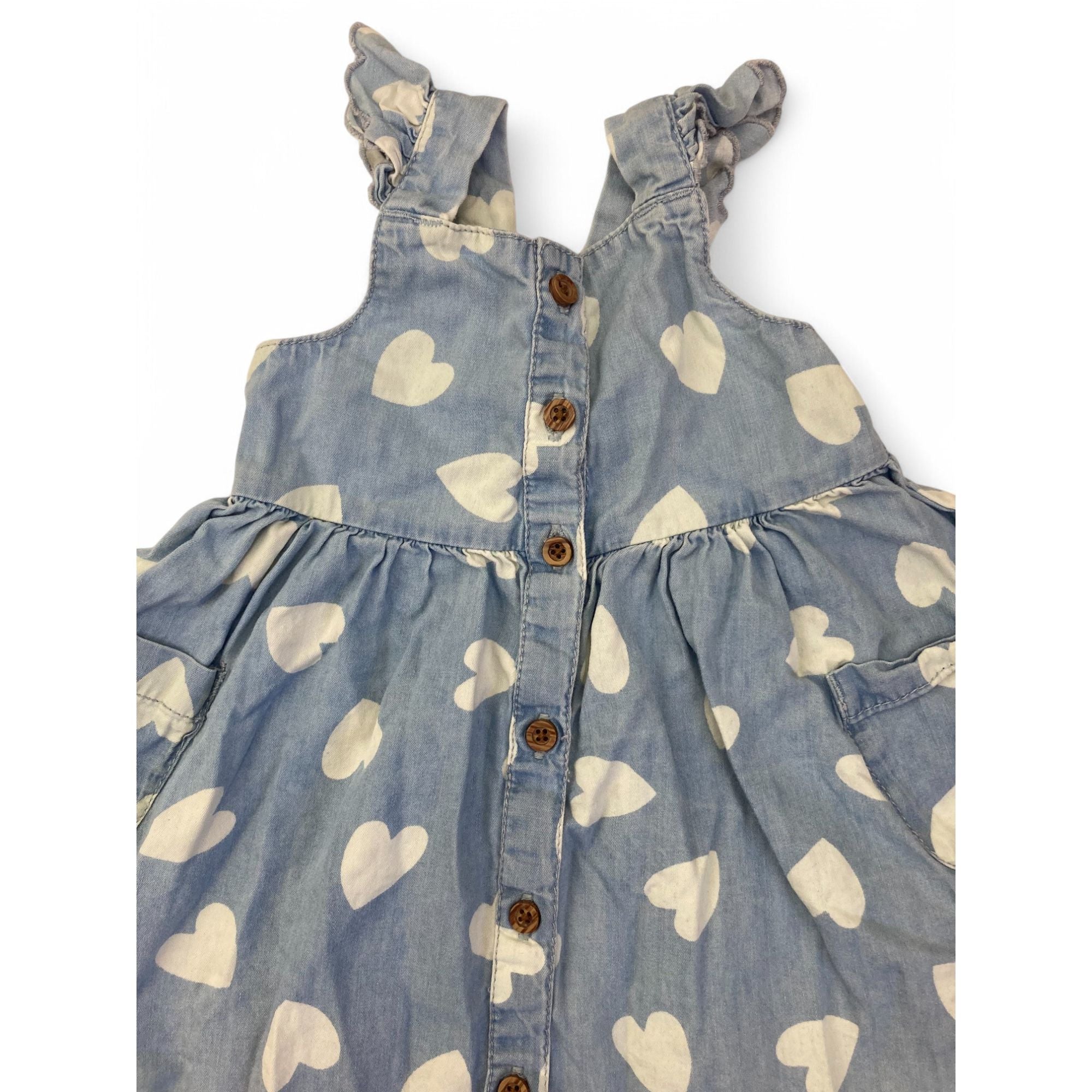 3-6M Light Blue Chambray Heart Button Up Dress - Woolworths