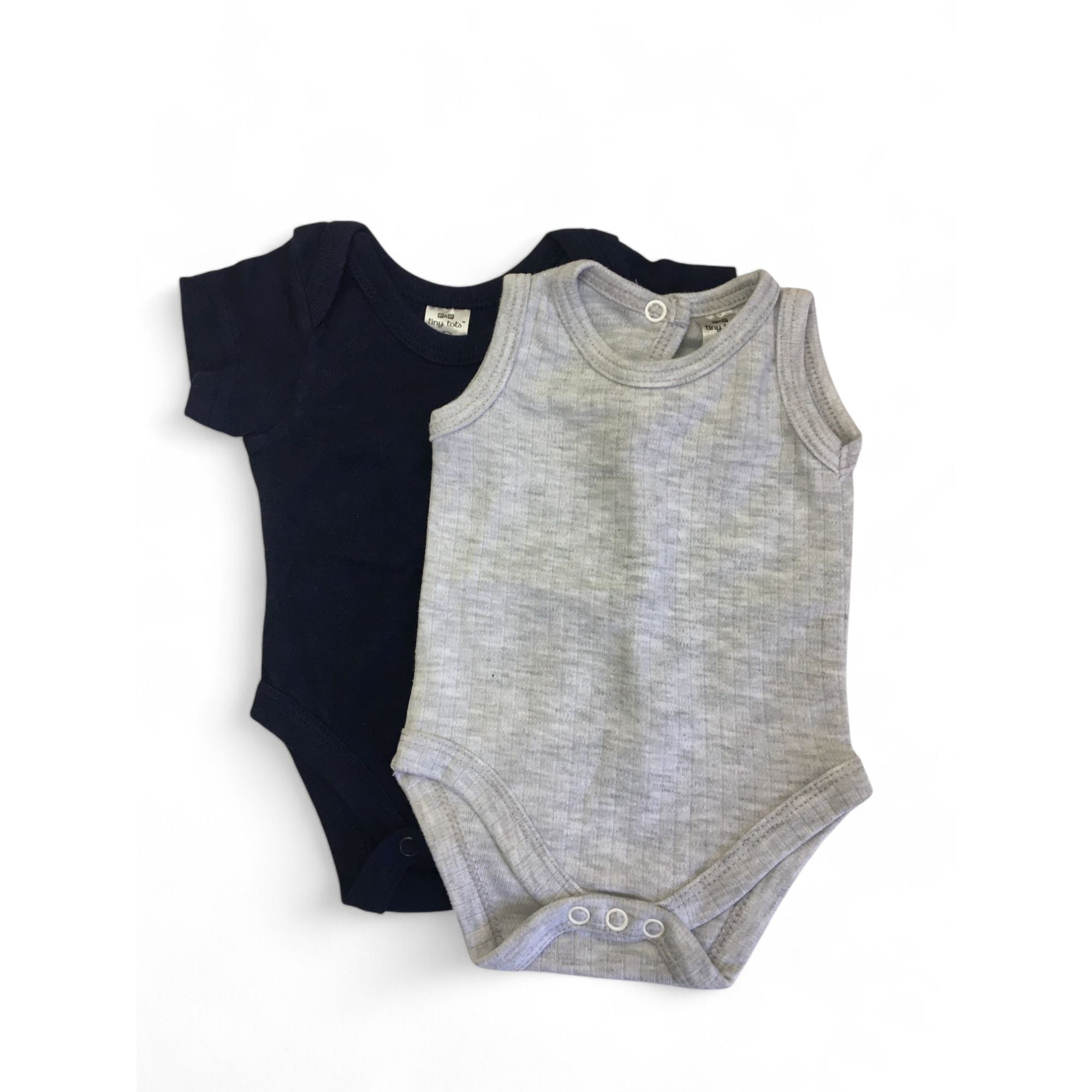 Newborn Grey Ribbed & Navy Blue Bodysuits - Tiny Tots