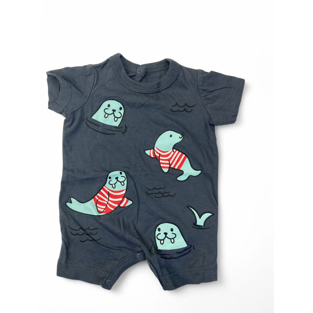 Newborn Grey & Blue Seal Romper - Woolworths
