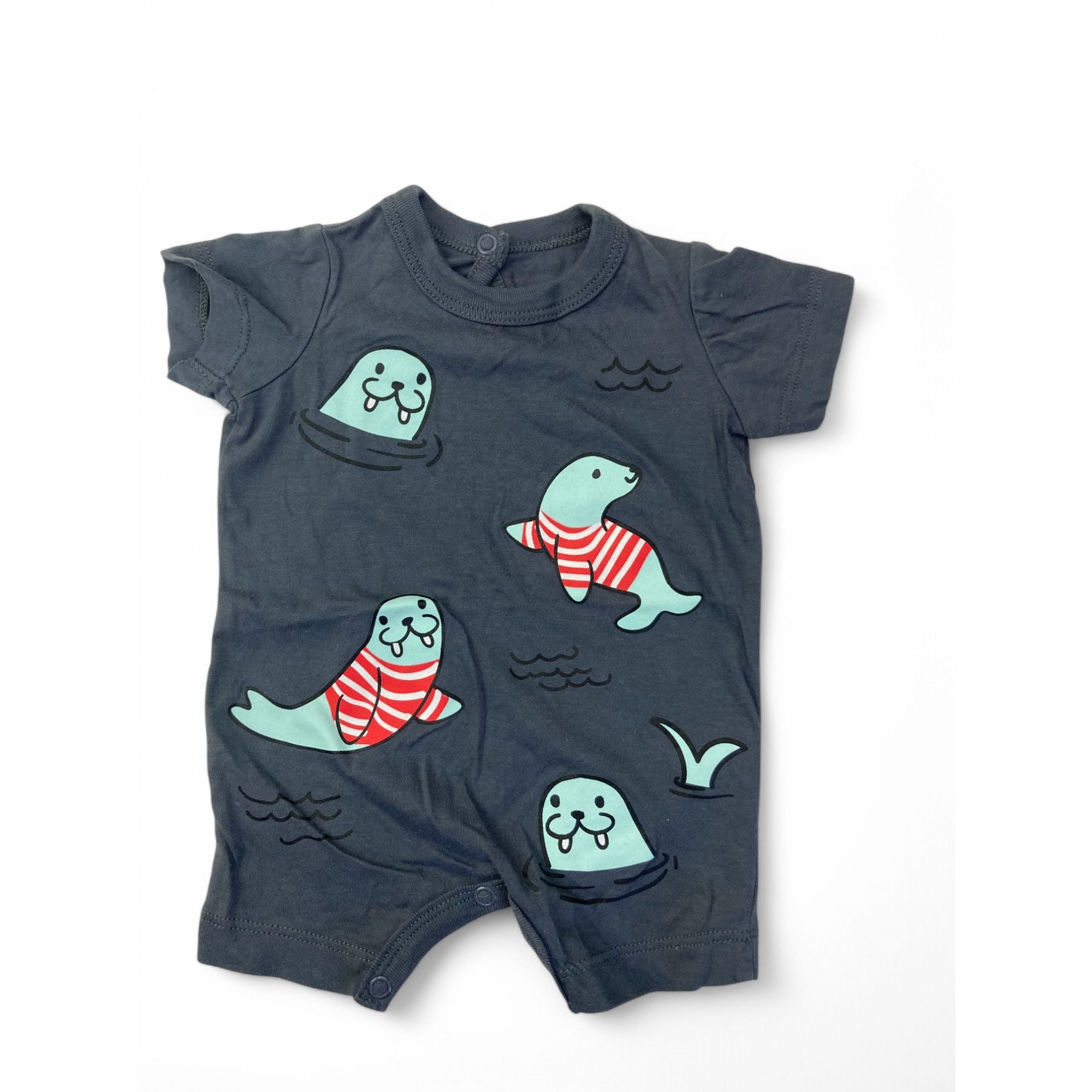 Newborn Grey & Blue Seal Romper - Woolworths