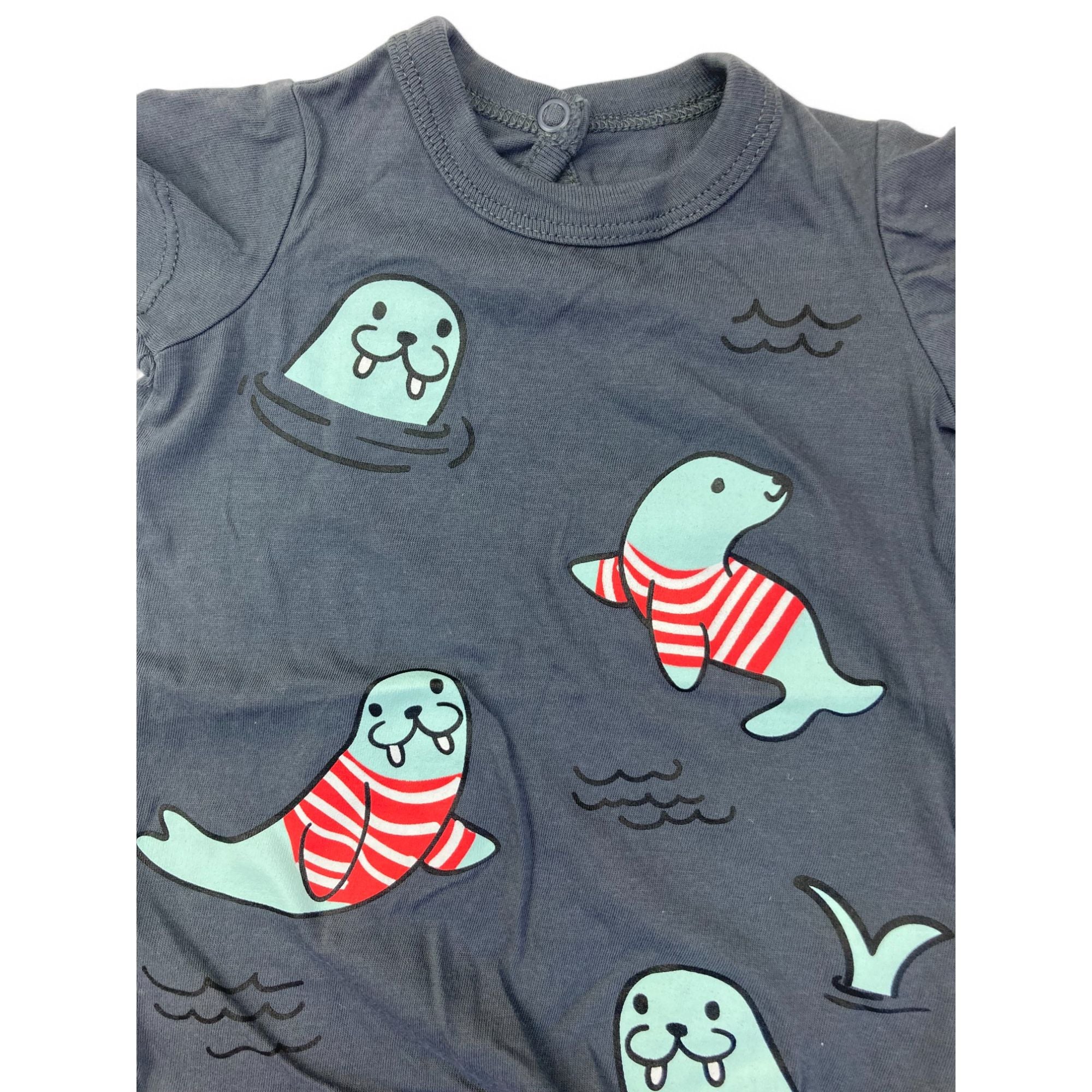Newborn Grey & Blue Seal Romper - Woolworths