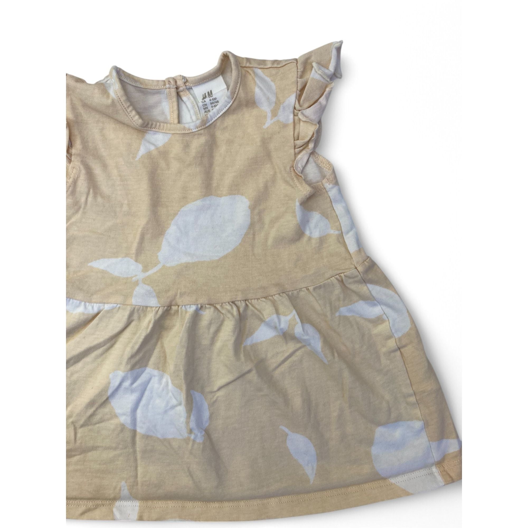UK 4-6M Light Yellow & White Pear Print Dress - H&M