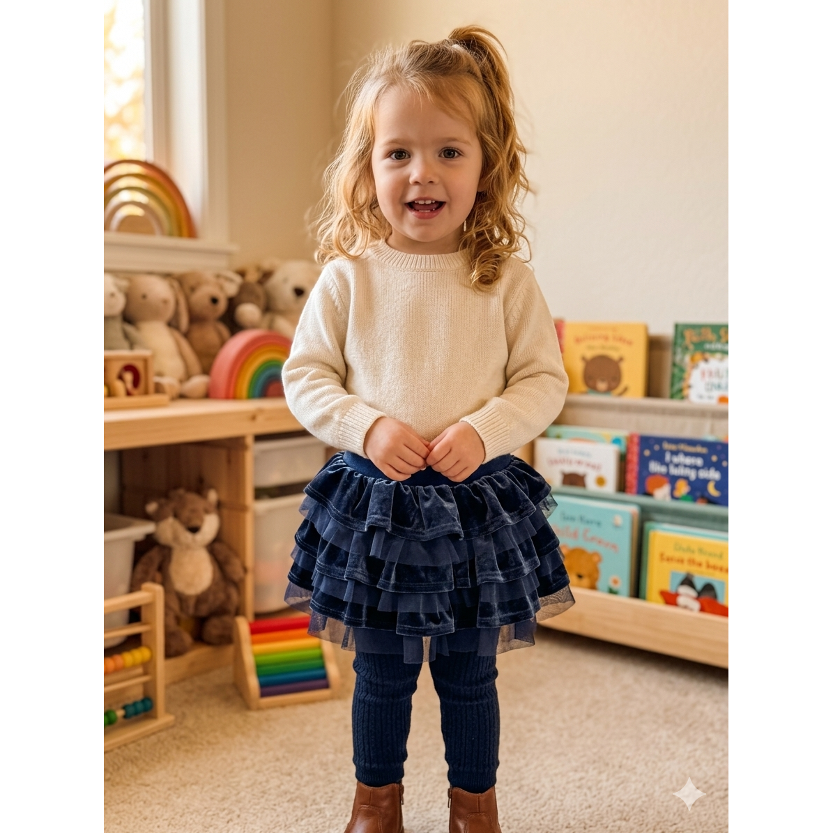 2-3Y Multilayered Grey velvet & tulle skirt