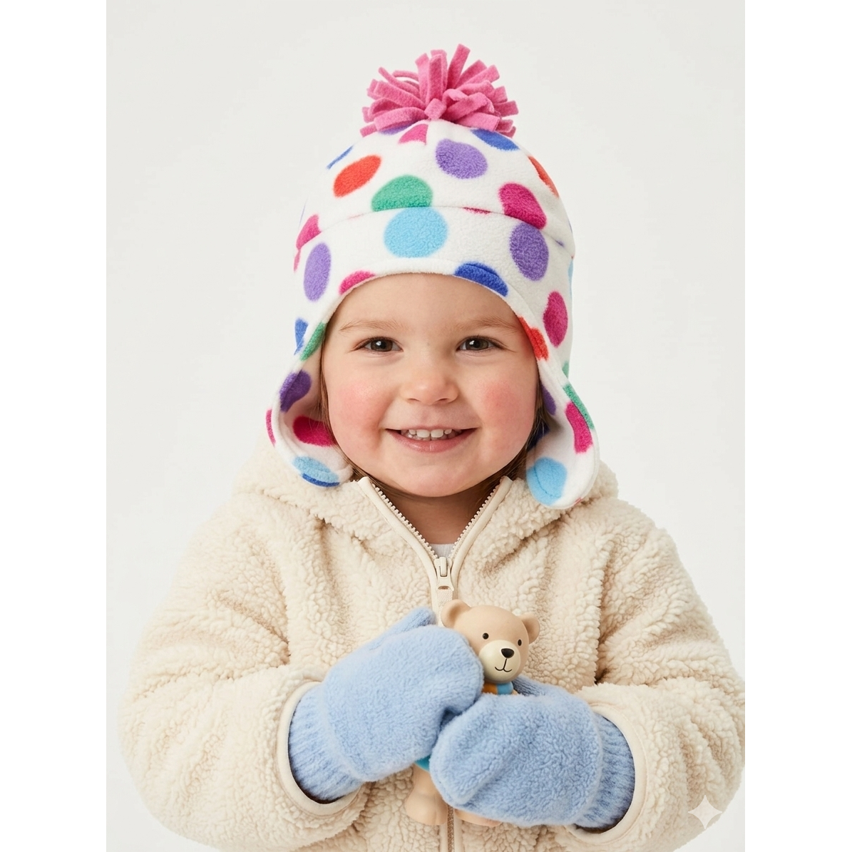 Multicoloured Polka Dot beanie with pom pom - The baby company